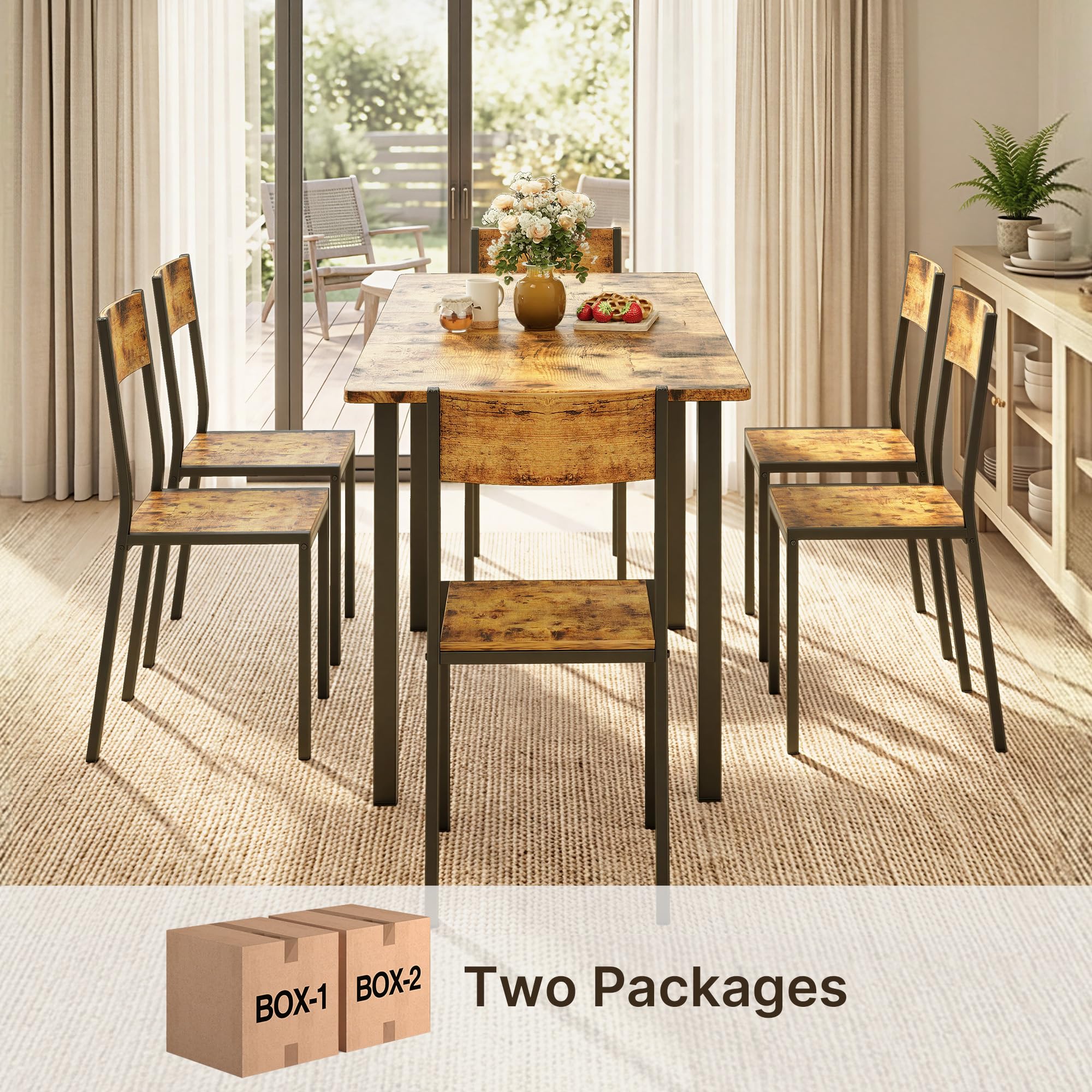 Xbro Ensemble Table à Manger 6 Personnes Extensible avec 6 Chaises, Gain de Place, Structure Métal Stable, Montage Facile, Cuisine Salle à Manger 110–140 cm