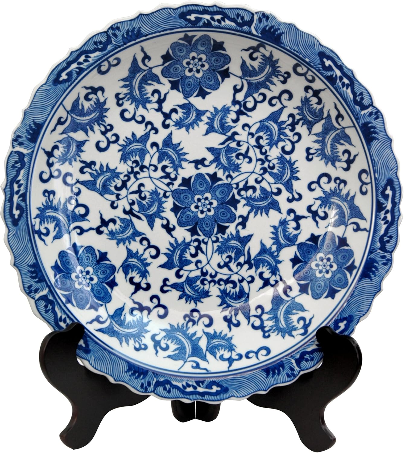 Red Lantern 14" Cherry Blossom Platter Porcelain Centerpiece Display