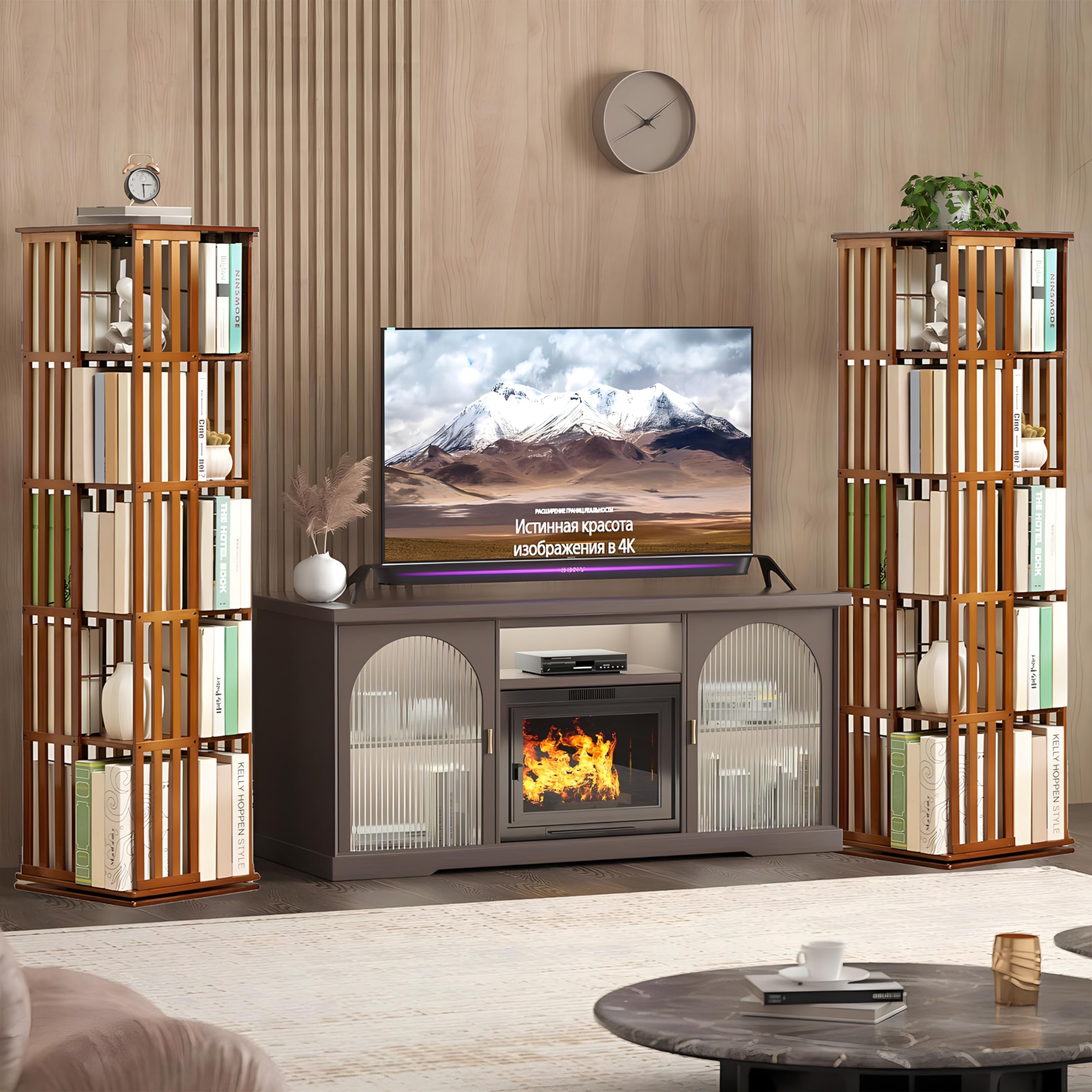 Libreria in Legno a 5 Livelli, 360 ° Scaffali Girevoli di Stoccaggio，Mobile Libreria Verticale Angolare, Porta Libri per Sala Camera Studio Soggiorno, Ufficio, Espositore (5 Livelli)