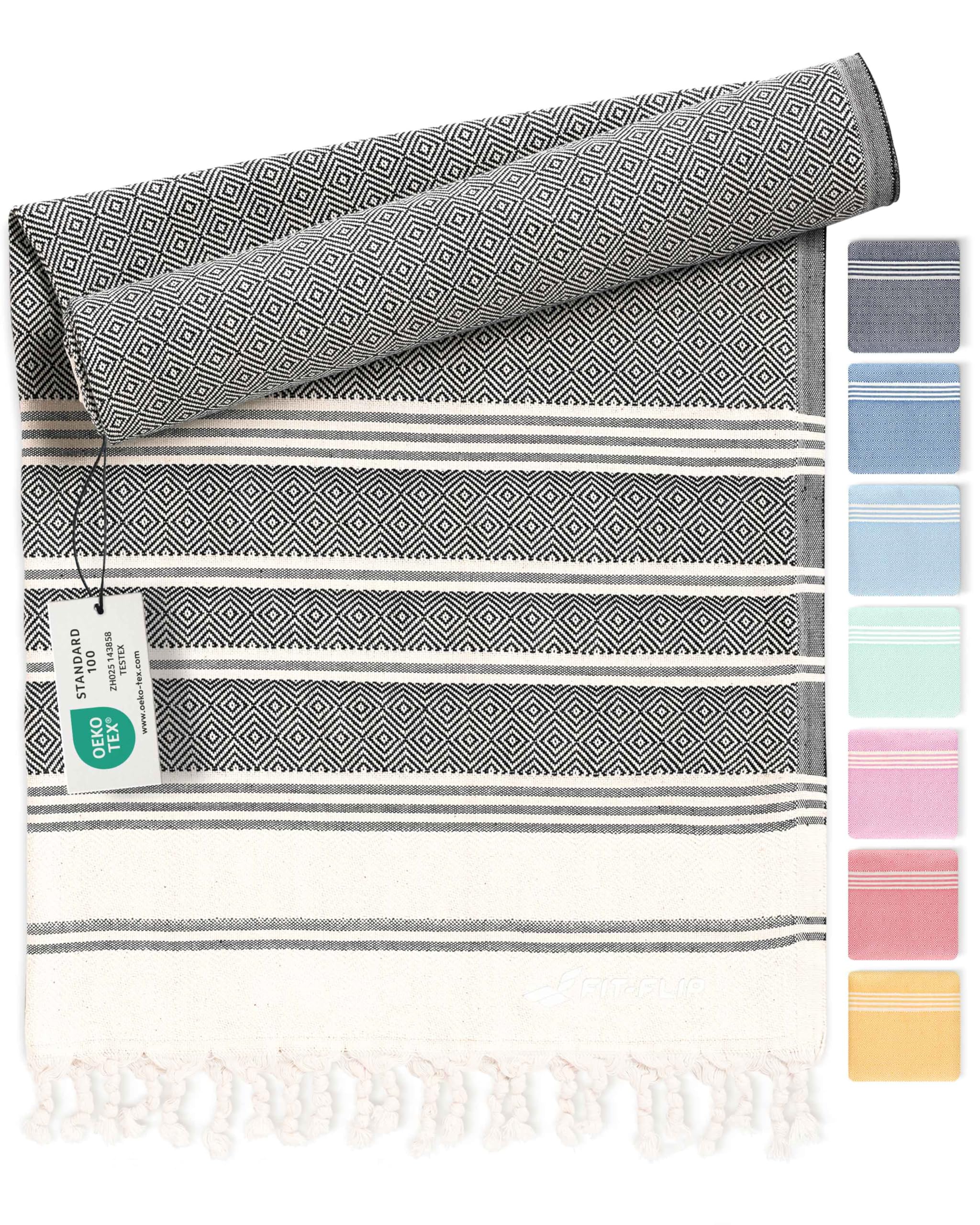 Fit-Flip 02 Anthracite - Diamond Hammam Beach Towel Xxl Made From 100% Cotton - Quick-Drying Turkish Hamam Towels - Large Fouta Or Pestemal Ideal As A Thin Sauna Blanket - Anthracite – 200X200cm Diamond