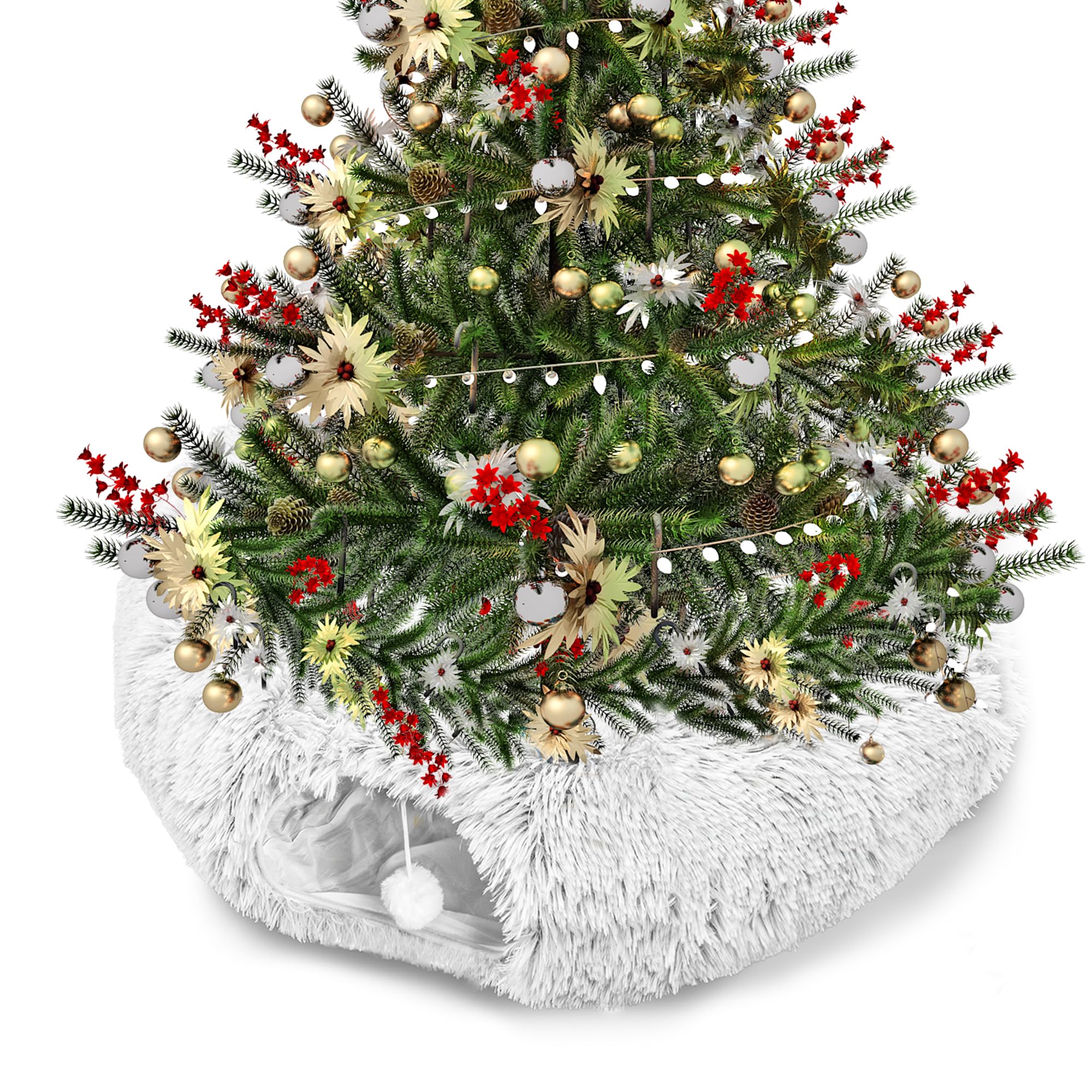 Cat Tunnel Bed for Indoor Cats, Peekaboo Cat Cave with Washable Soft Play Mat, Furry Cat Tube, for Kitten/Puppy/Rabbit, Grey