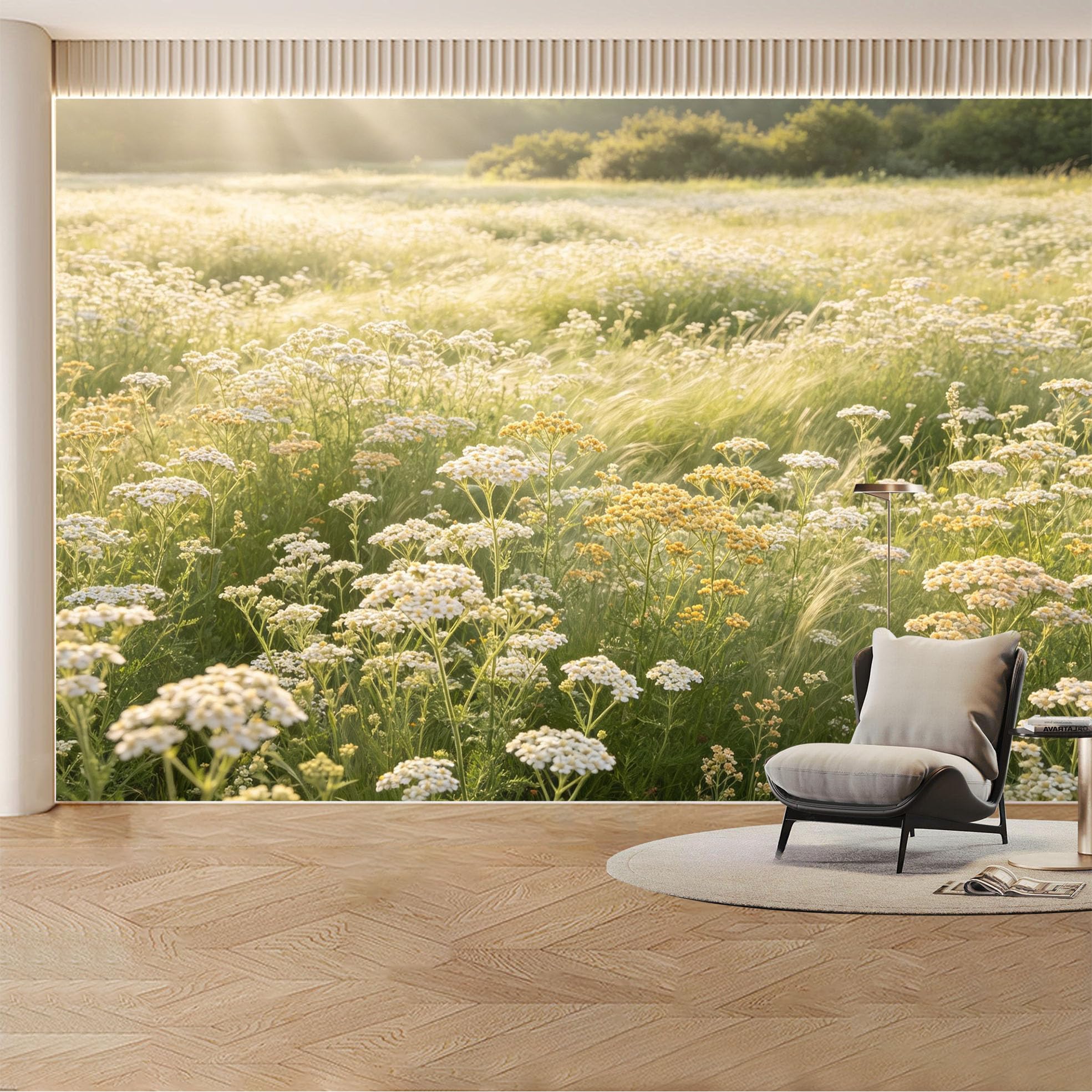 Custom Wall Mural Wallpaper Wildflower Meadow Landscape Nature Large Wall Art Sunset Removable SelfAdhesive Large Photo for Living Room， Bedroom， Office