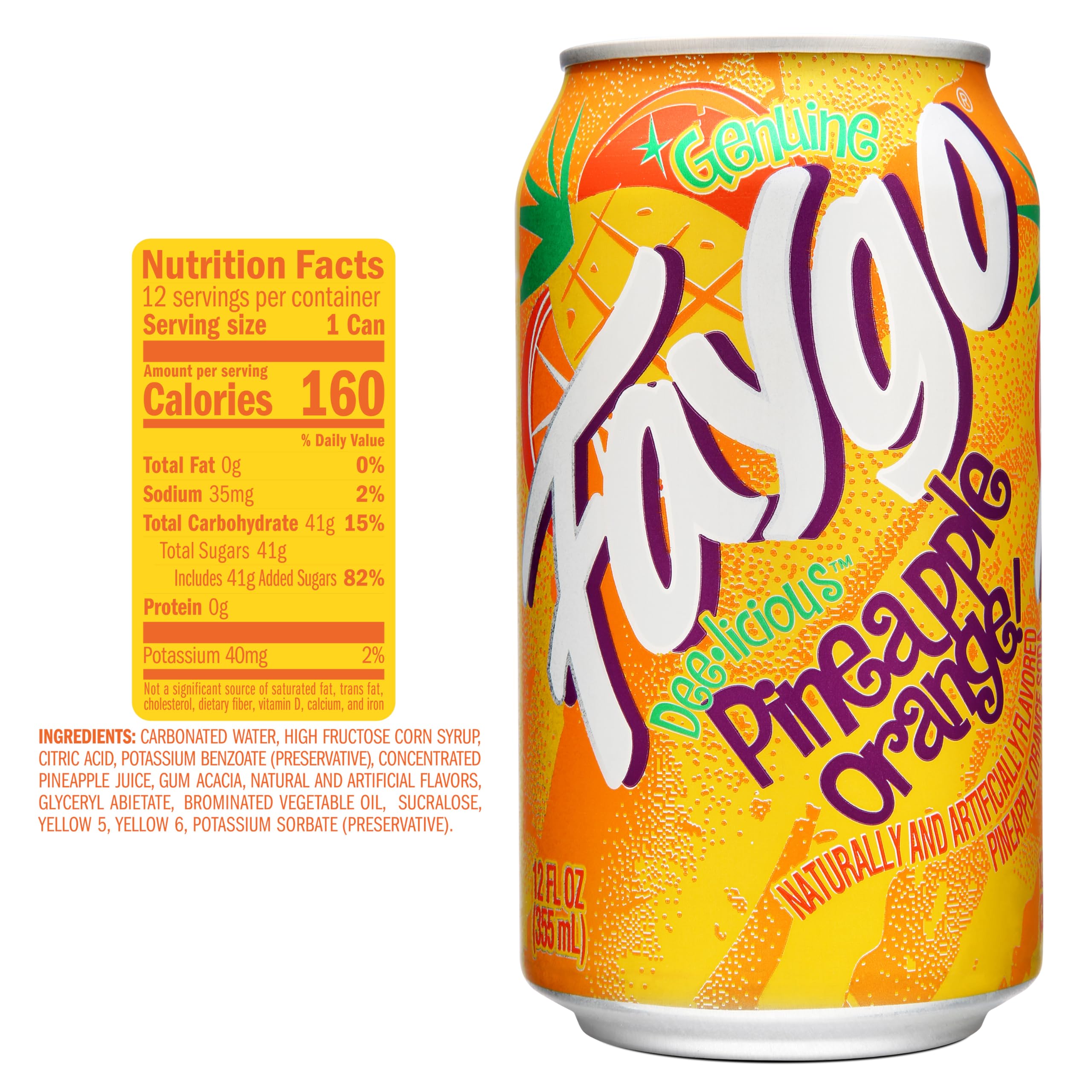 Faygo Pineapple Orange Soda | 12-Pack of 12oz Cans | Tropical Blend of Citrus Flavors | Caffeine-Free | Fruity & Refreshing