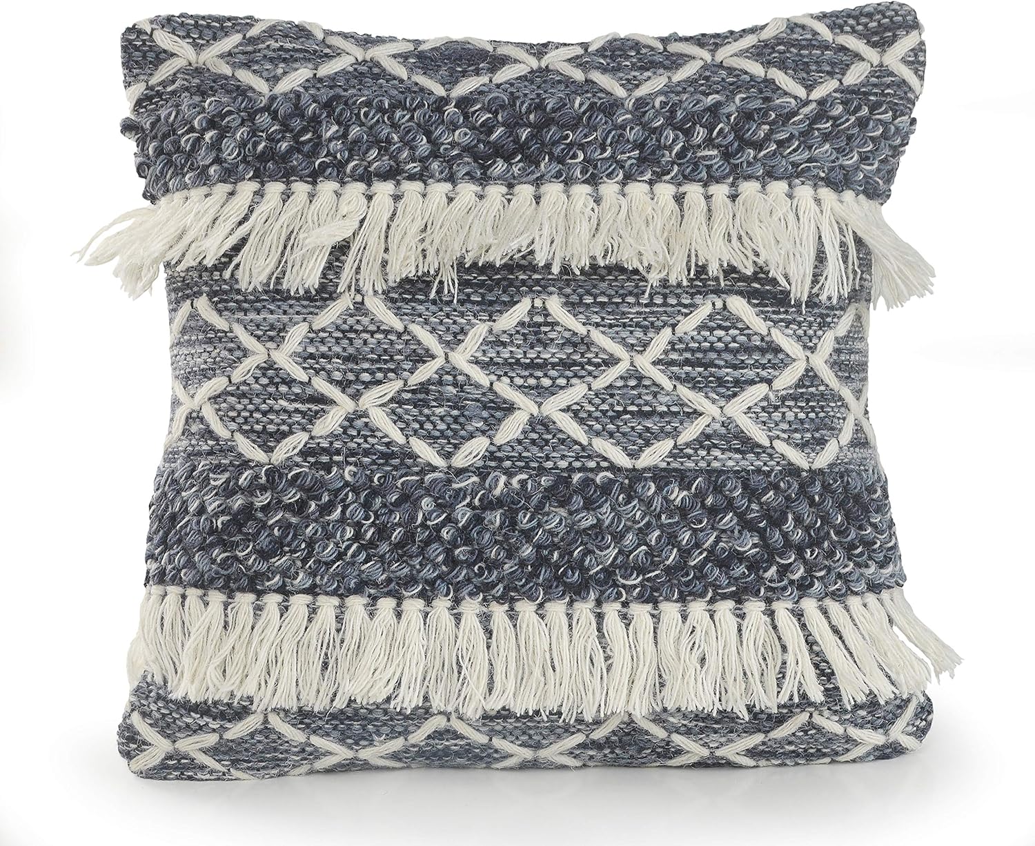 LR Home Polyfilled Cover Insert Throw Pillow, 20" x 20", Navy/Ivory