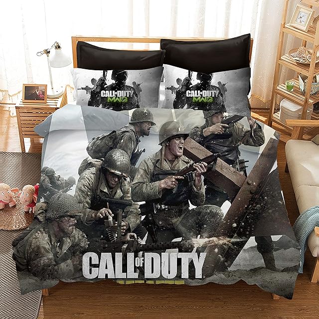 3D Digital Print with Pillowcase Bed Set with Duvet Cover and Pillow Case call of Duty Easy Care Single(135x200 cm), 2 piece set 1 piece quilt cover + 1 piece matching pillowcase
