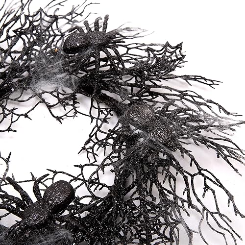 Miniatura 4 de 18 Inch Halloween Wreath Black Wreath with Spiders and Webs Door Wreath with Halloween Decorations for Halloween Party and Holiday Decorations