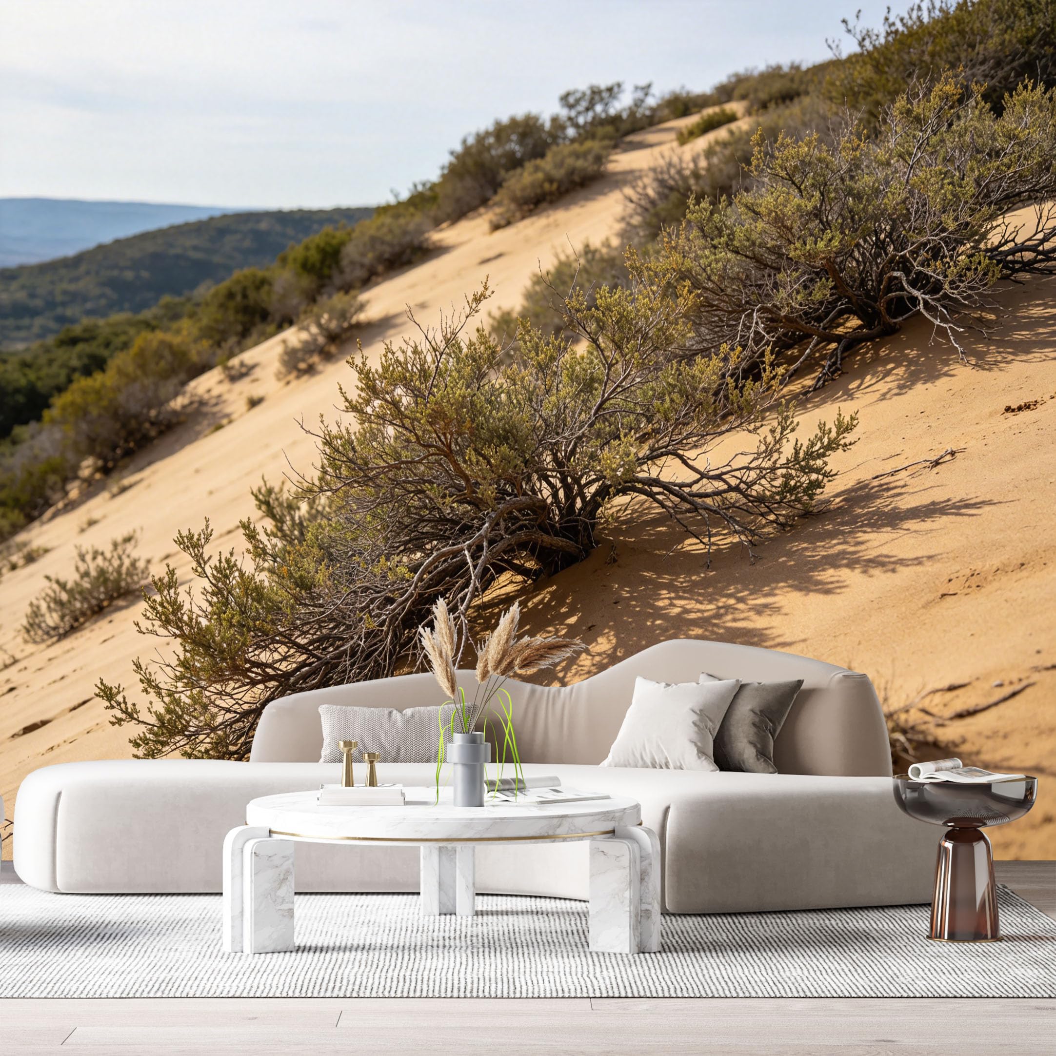 Custom Size Wall Murals Desert Landscape Sand Dune Shrubs Dry Terrain Nature View SelfAdhesive Wall Fabric Removable Large Wallpaper for Photo Living Room
