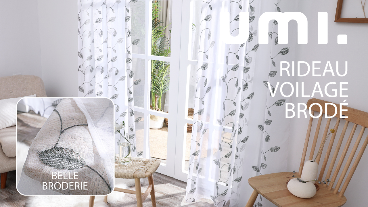Générique Lot de 2 Rideaux Voile Lin et Coton Esprit Campagne Chic Blanc Mariclo