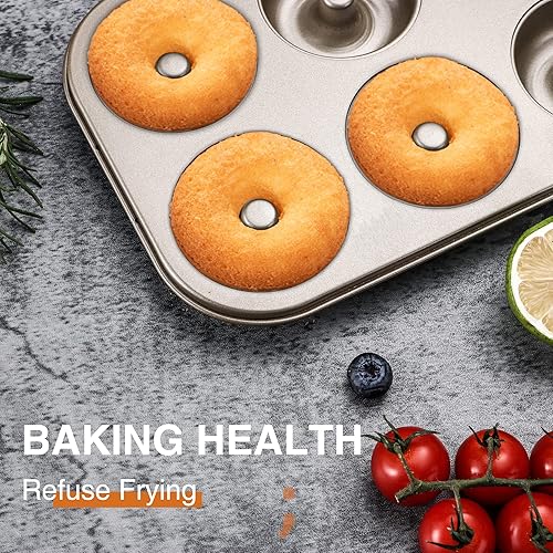 Miniatura 7 de HONGBAKE Moldes antiadherentes para hornear, paquete de 2 bandejas de donas profundas mejoradas de 6 cavidades, molde de bagel resistente para