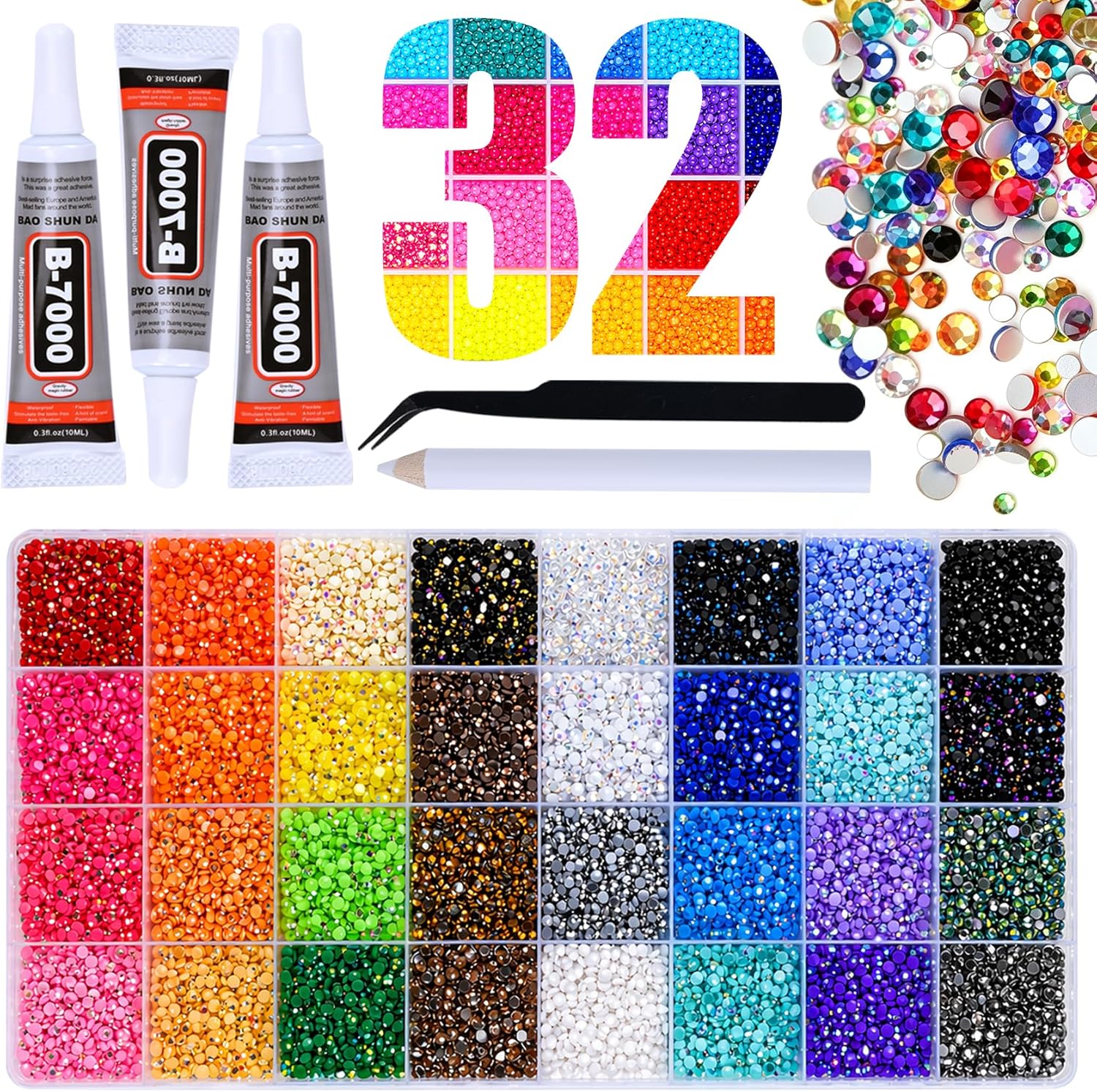 40000Pcs 40 Colors Bedazzling kit for Bedazzling, 3mm Flatback Rhinestones for Crafts, with 3 Bottles B7000 Glue for Clothes, Shoes, Nails, Jewelry Making (40 Color)