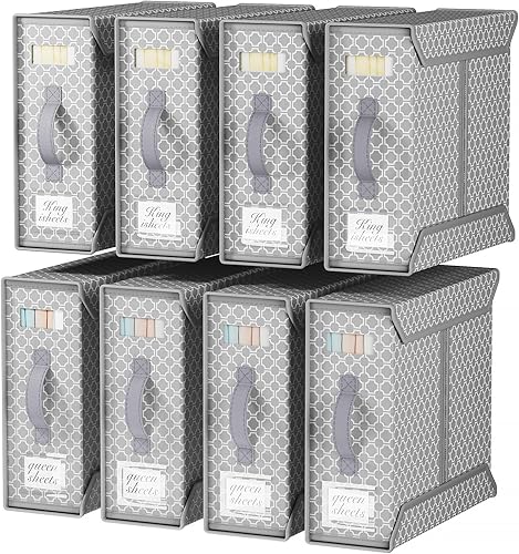 Miniatura 9 de Yecaye Organizadores y almacenamiento de sábanas, paquete de 2 organizadores de sábanas para armario de lino, organizador de juego de sábanas