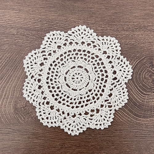 Hsvanyr Juego de 5 posavasos redondos de algodón de ganchillo de 8 pulgadas, diseño floral, juego de 5 manteles individuales de tela para mesa de
