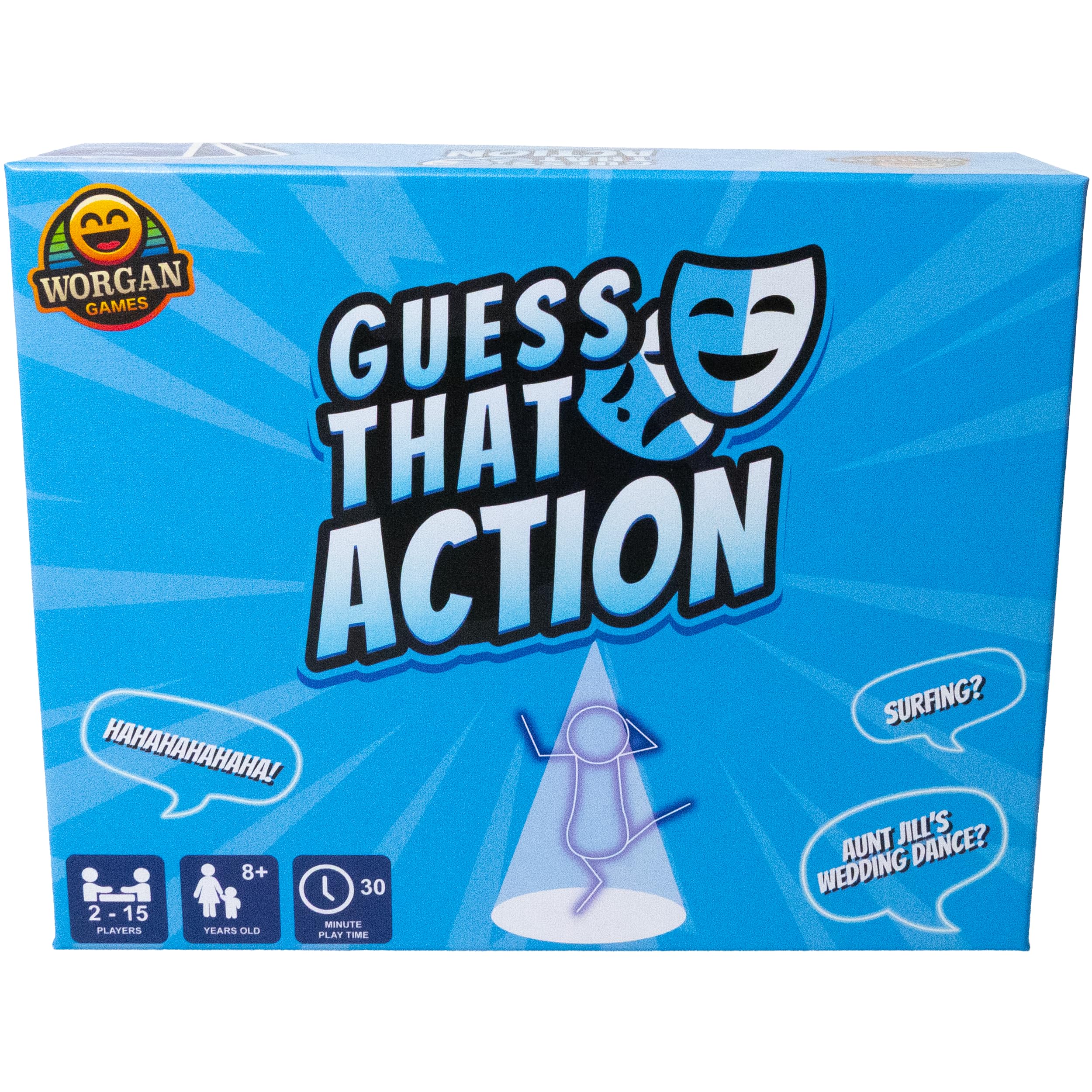 Worgan Games Guess That Action - Funny Act-It-Out Party Game | Fun for Family & Friends | 2-15 Players, Ages 8+ | Perfect for Kids, Teens, Adults
