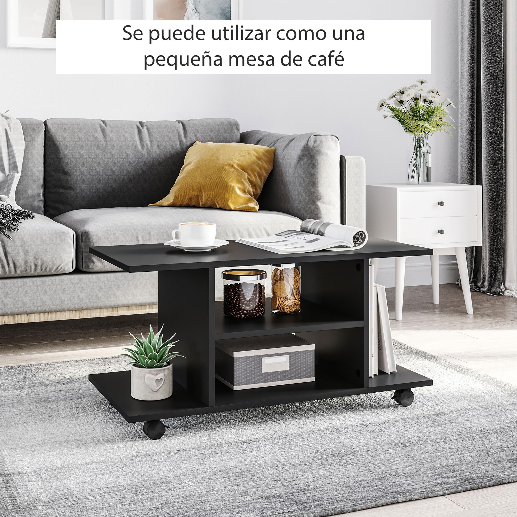HOMCOM Mueble para Televisión con Estantes y Ruedas 80x40x40 cm Negro