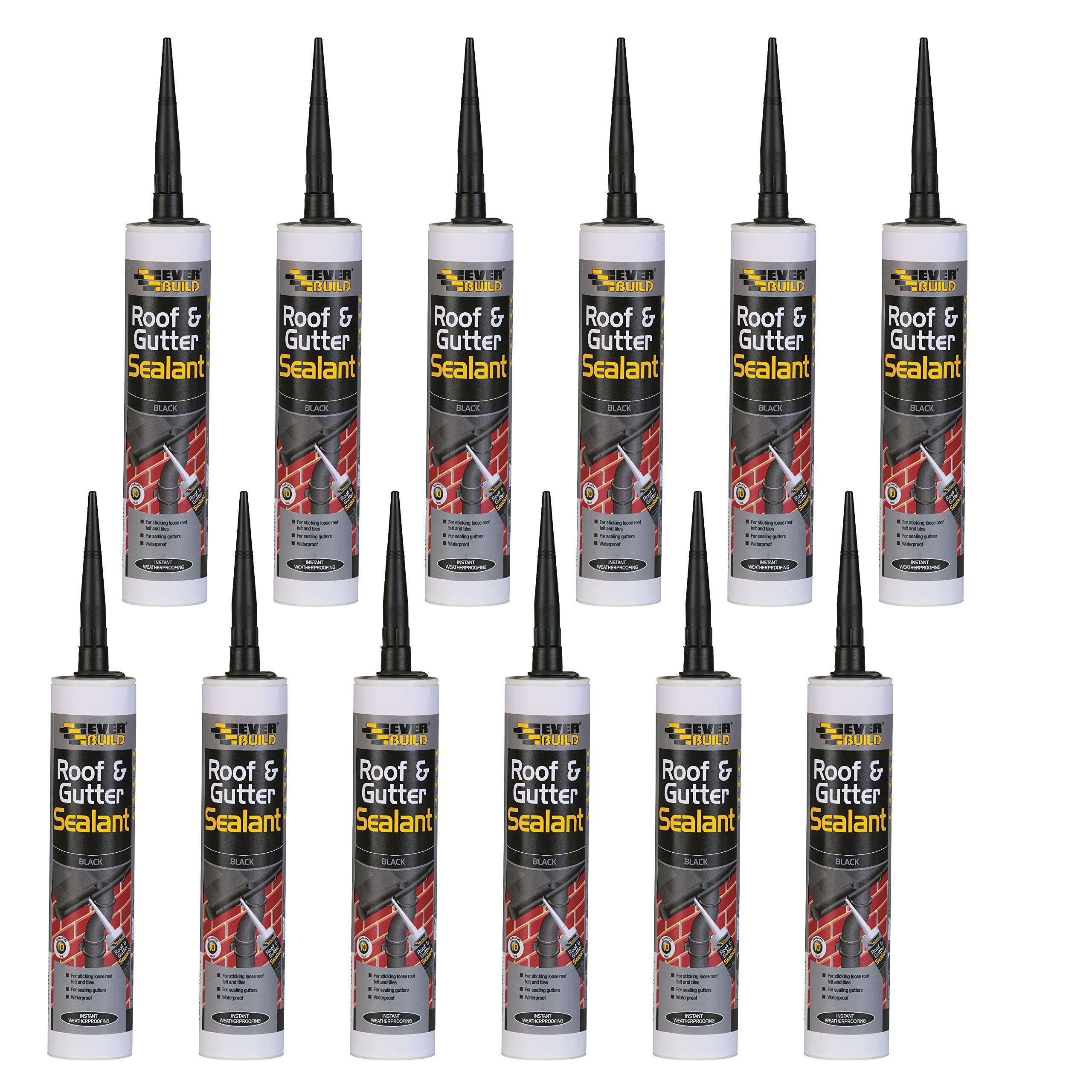 12 X Everbuild Roof & Gutter Sealant Black 310ml EVBROOFBL