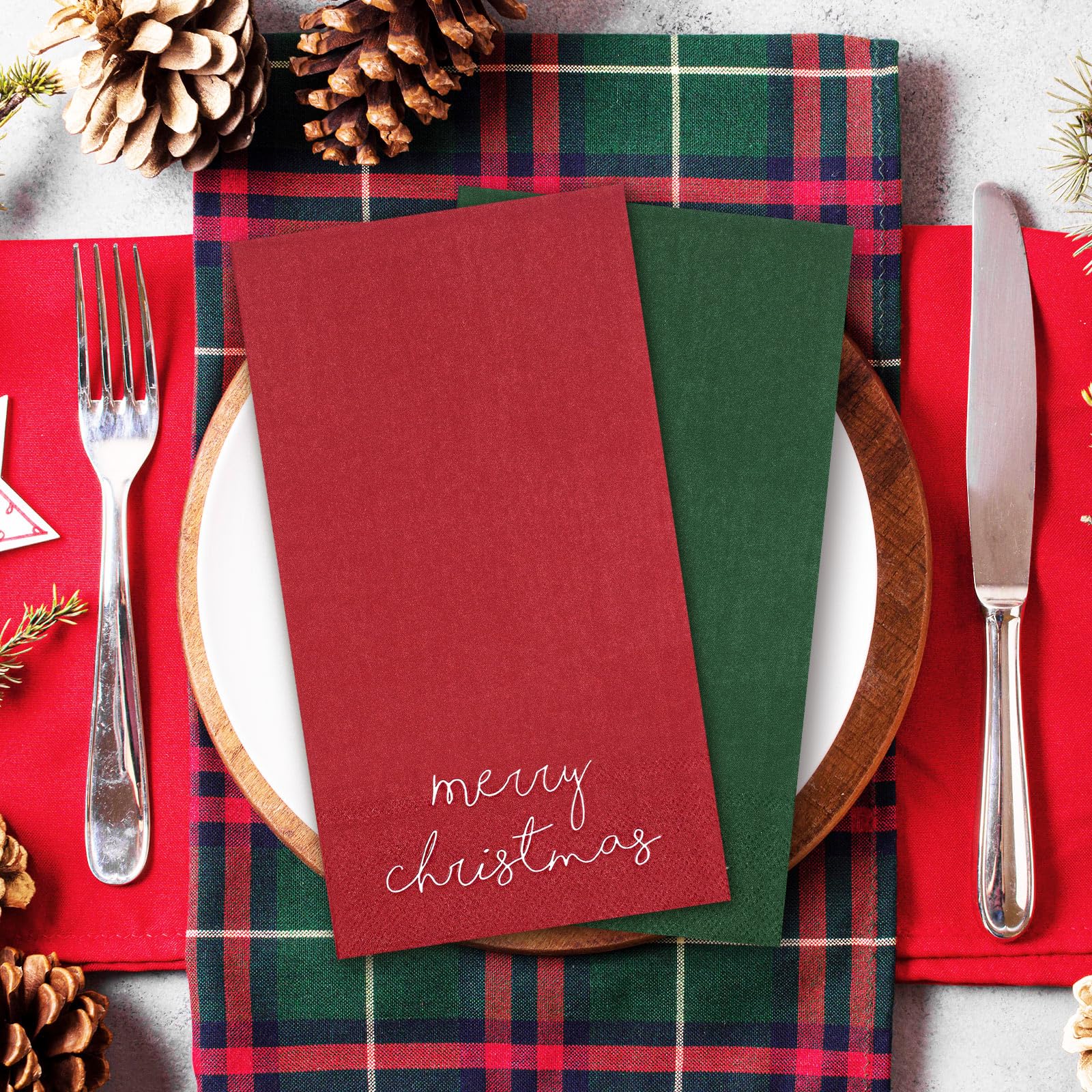 Whaline Lot de 200 serviettes de table jetables en papier pour invités de Noël Rouge/vert