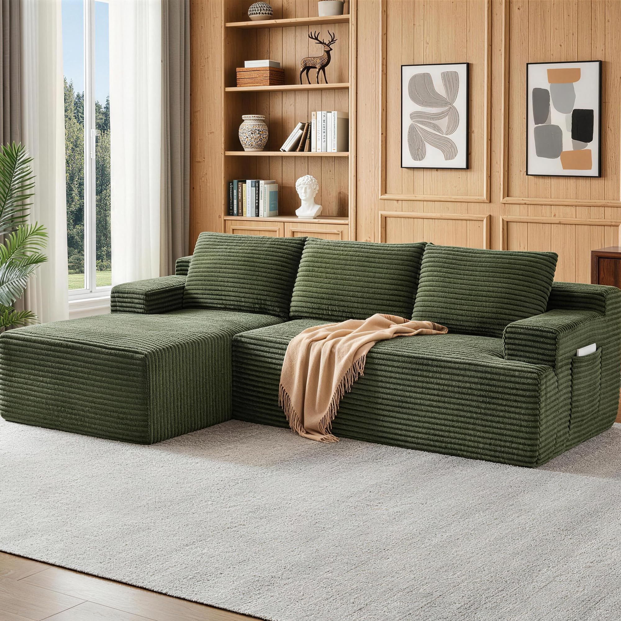 Boneless Couch, Modular Sectional Couches for Living Room, U-Shaped Cloud Couch Sofa with Deep Seat, Fluffy Corduroy Upholstered Corner Sofa