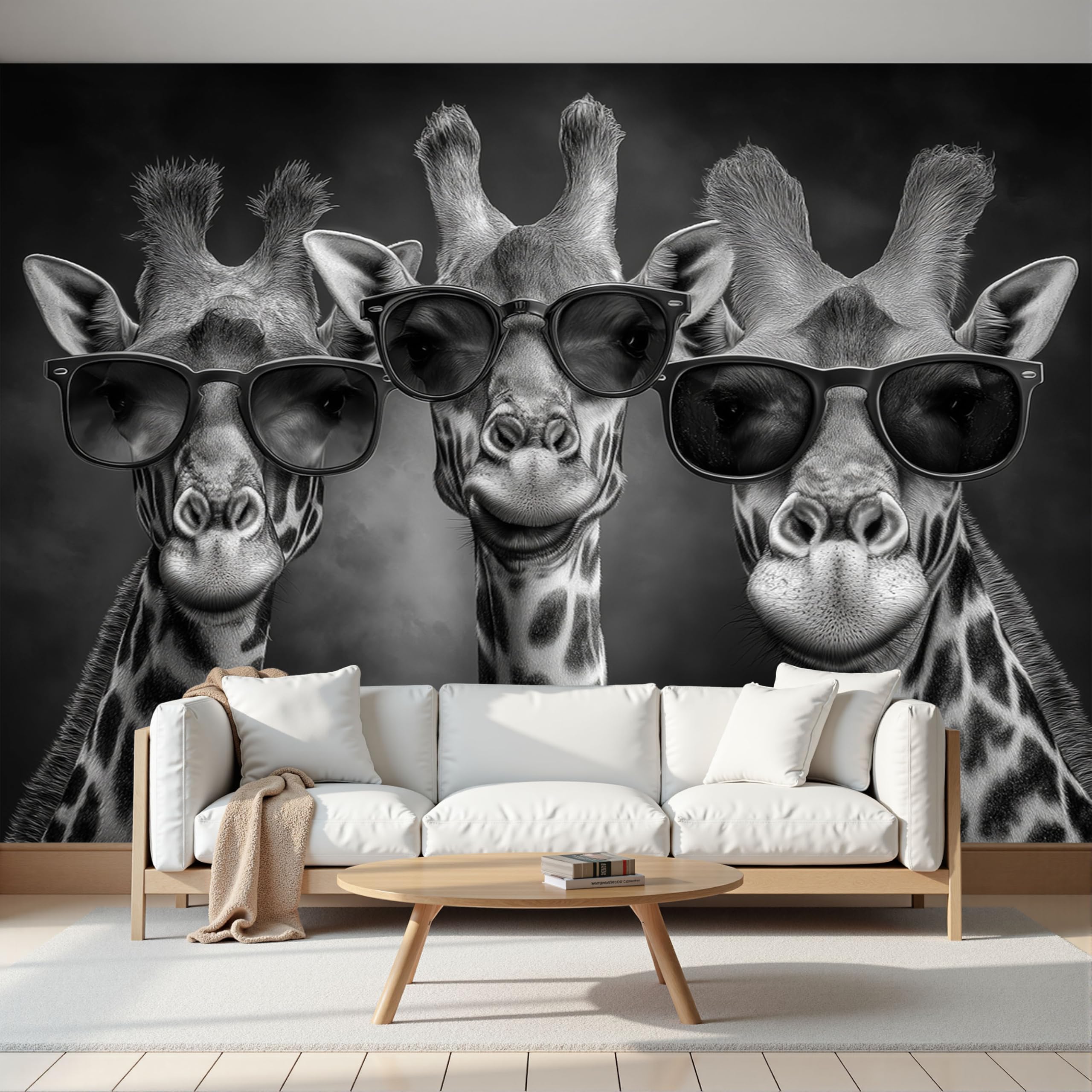 Papier peint panoramique animaux girafe gris foncé 200x140cm déco murale intissé chambre salon