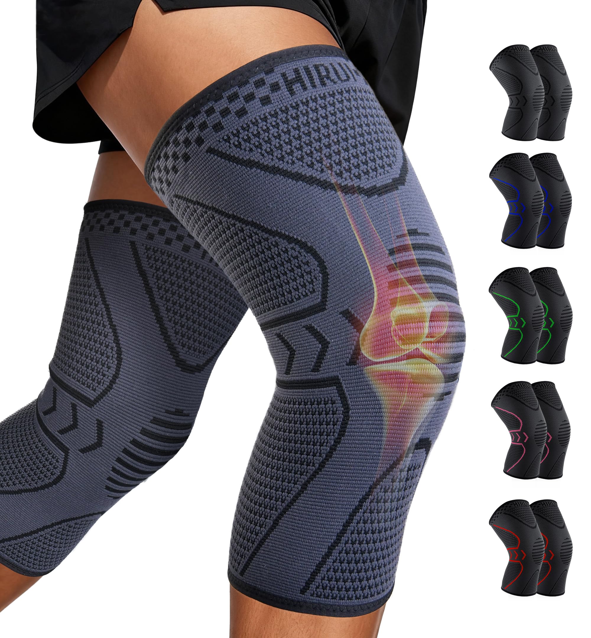 HiRui Knee Brace Knee Compression Sleeve [2 Pack] for Men Women - Knee Support for Running, Basketball, Weightlifting, Gym, Workout, MTB, Arthritis,