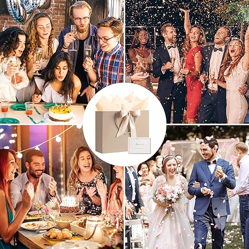 Miniatura 5 de PASEOTA Bolsas de regalo de 12.6" a granel, 10 bolsas de regalo con 20 papeles de seda y 10 tarjetas de felicitación, bolsa de lujo con asas para