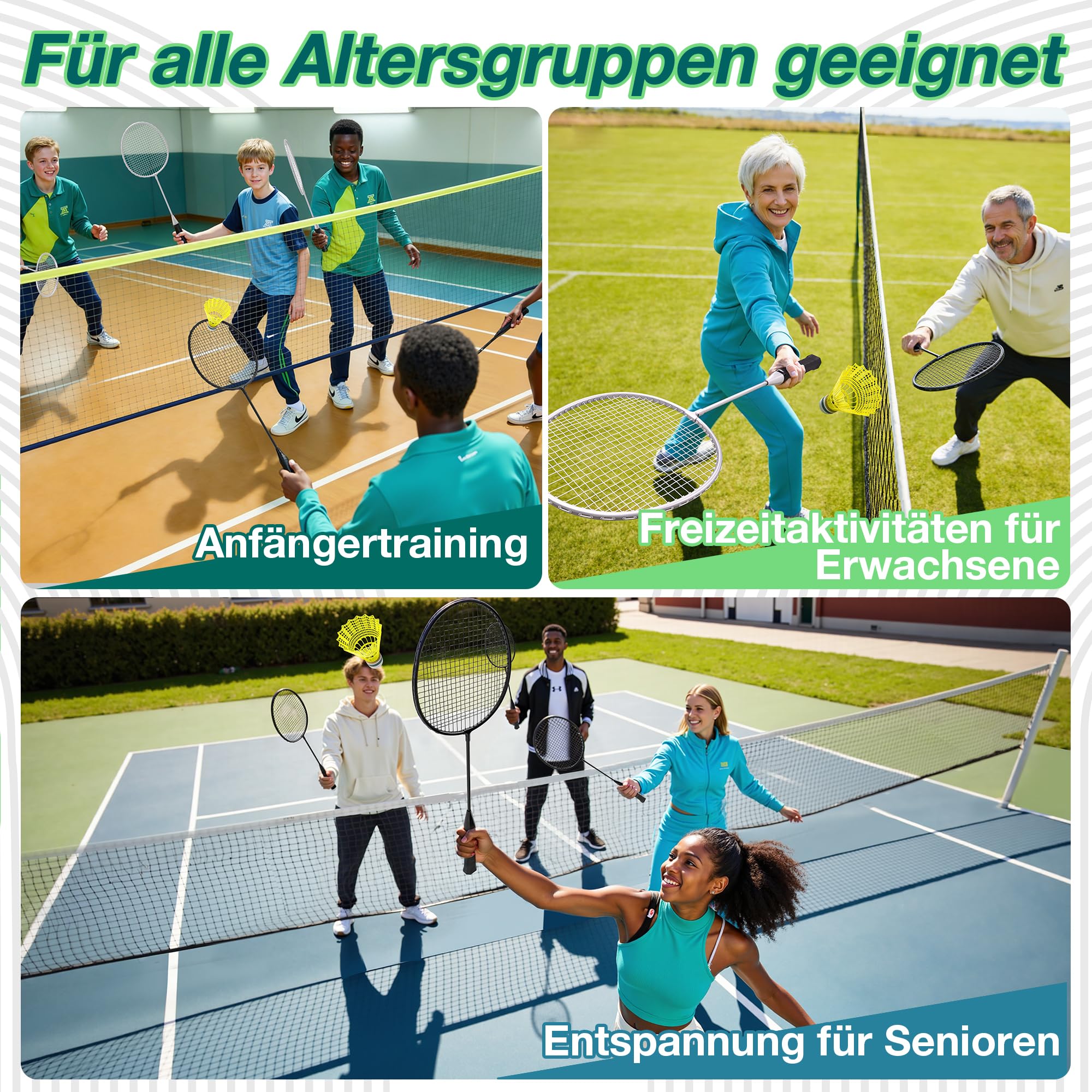 AboveGenius Badmintonschläger-Set, leichtes und langlebiges Badminton-Set (enthält 6/12 Schläger, 6/12 Vögel), Outdoor-Hinterhof- und Schulspiele für Erwachsene, Teenager, Familien und Anfänger