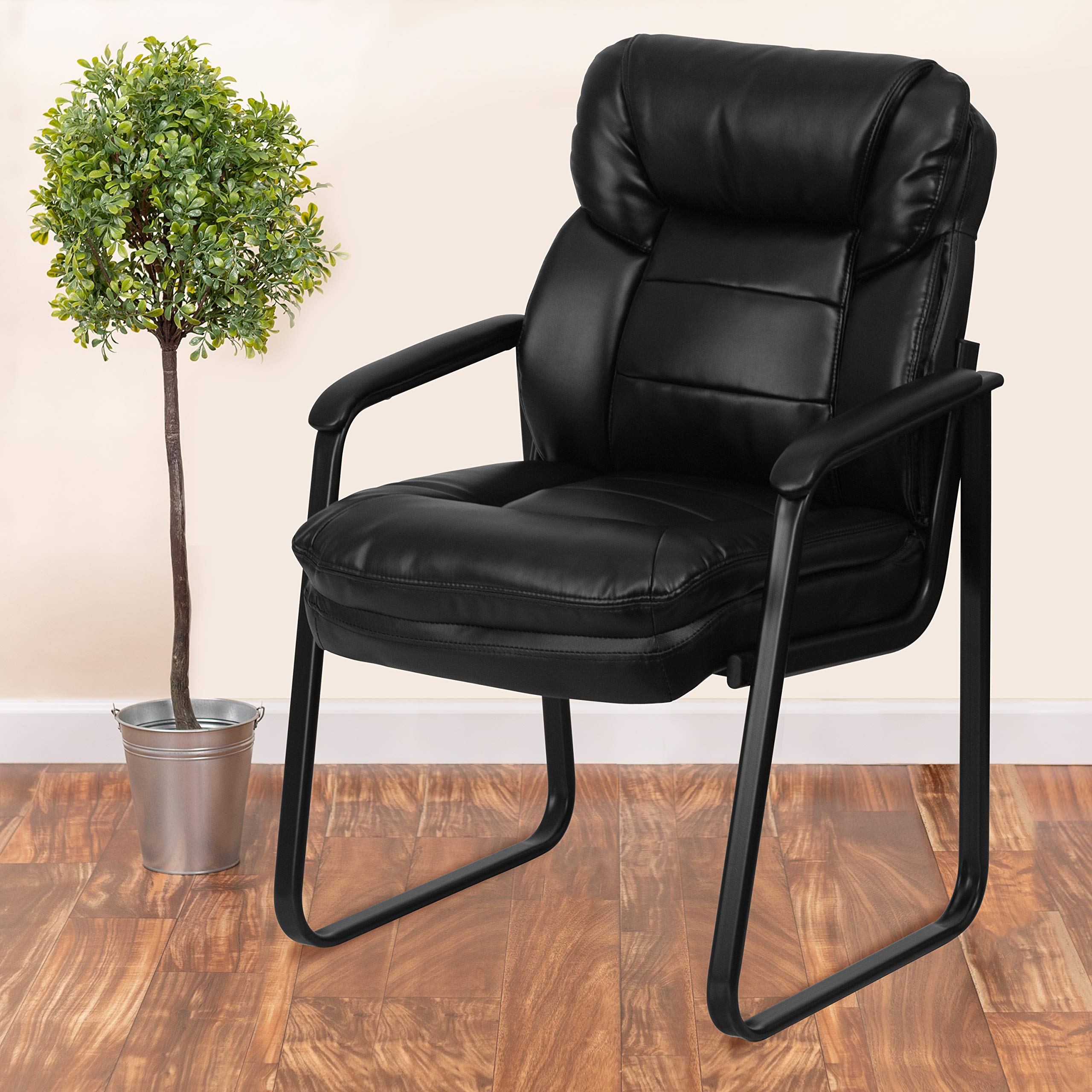 Flash Furniture Sedia reception direzionale, imbottitura parziale, con supporto lombare e base a slitta, ecopelle nera, set da 1 pezzo