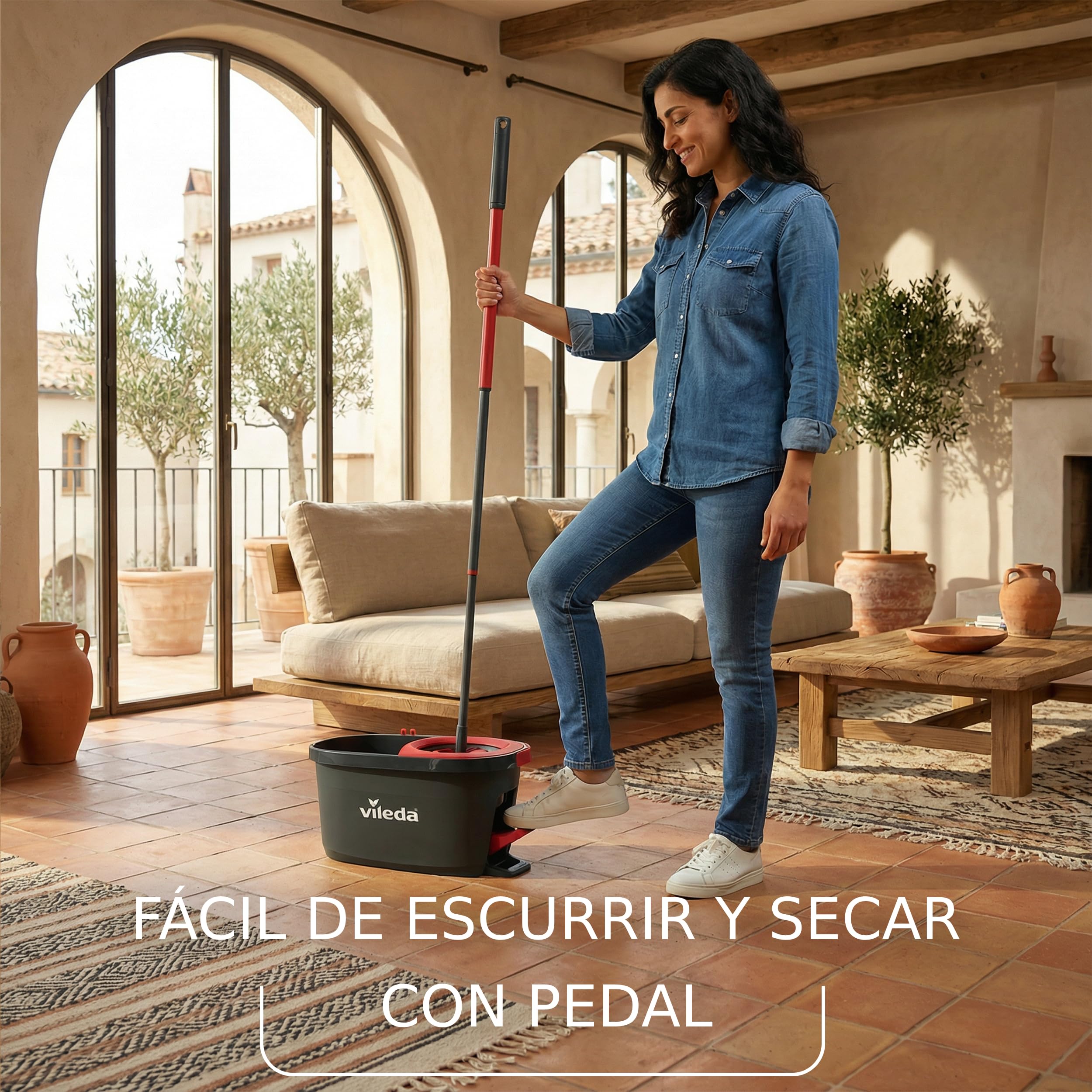 Vileda Turbo Set de Fregona con Cubo y Escurridor Giratorio Activado con Pedal | Palo telescópico de 65 a 131 cm | | Recambio de Microfibra | Limpieza Profunda con Menos Esfuerzo