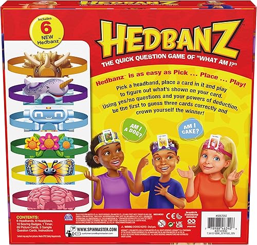 Miniatura 9 de Spin Master Games, Hedbanz Edición 2023 con nuevas cartas, juego de mesa de adivinanzas de imágenes, para familia y niños, 2-6 jugadores, para