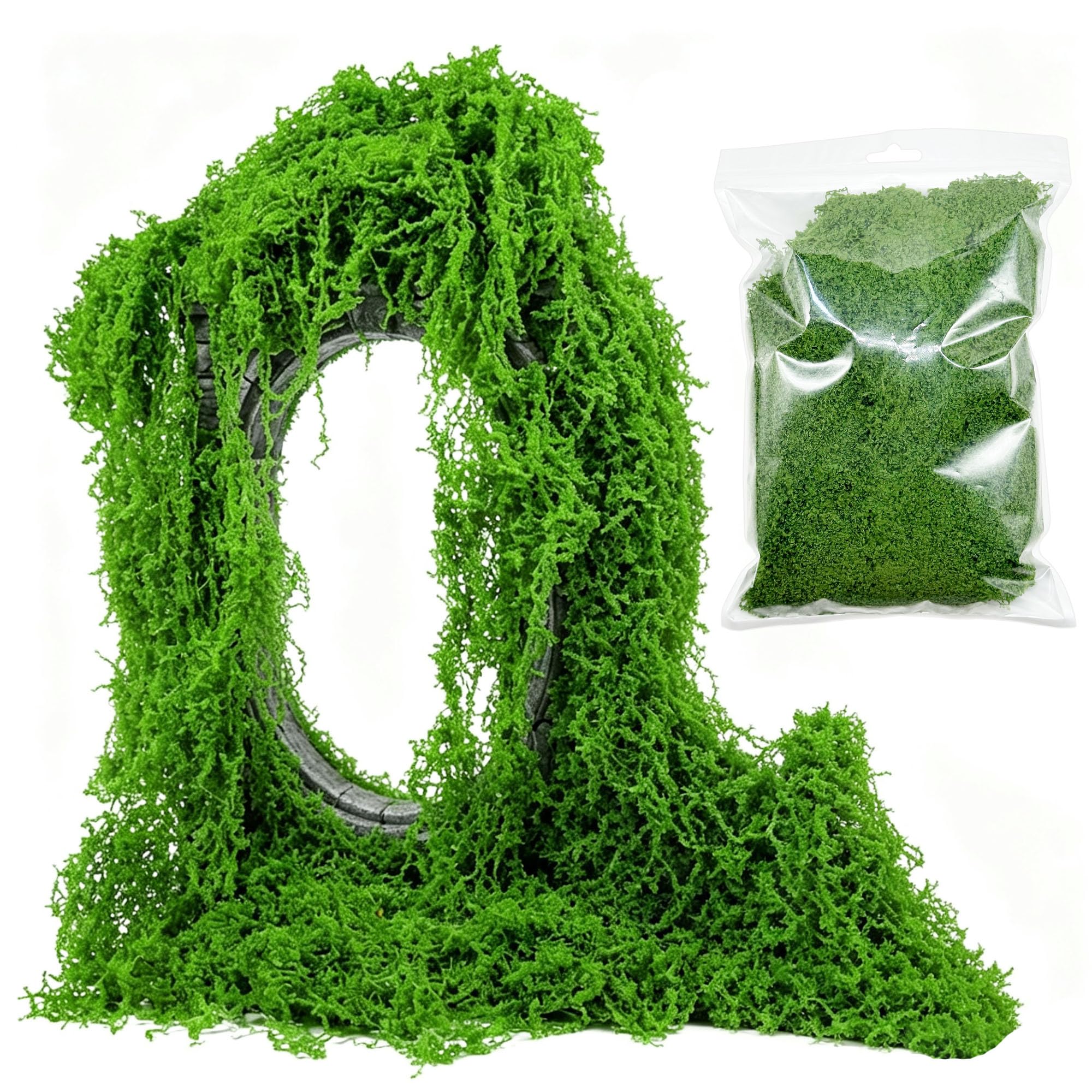 Cayway Green Fake Moss Model, Artificial Moss for Potted Plants, Fairy Garden Decor, Train Landscape Railroad Scenery, 50g Dark Green