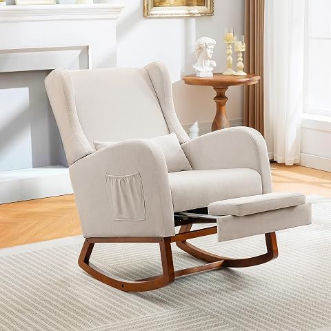 Nursery Rocking Chair with Footrest, Upholstered Glider for Baby Nursery, Bedroo
