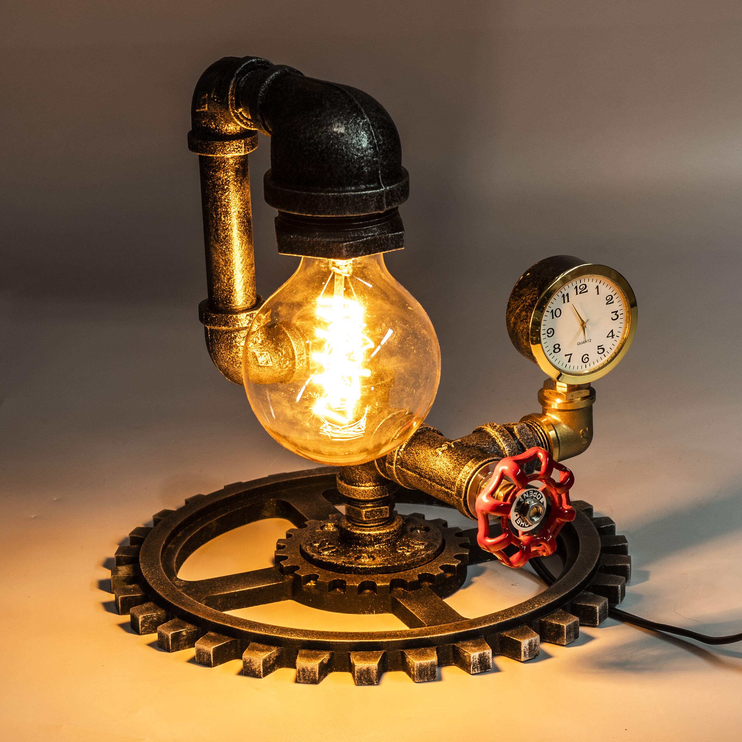 Y-Nut Loft Style Vintage Metal Dimmable Table Lamp with Wood Base