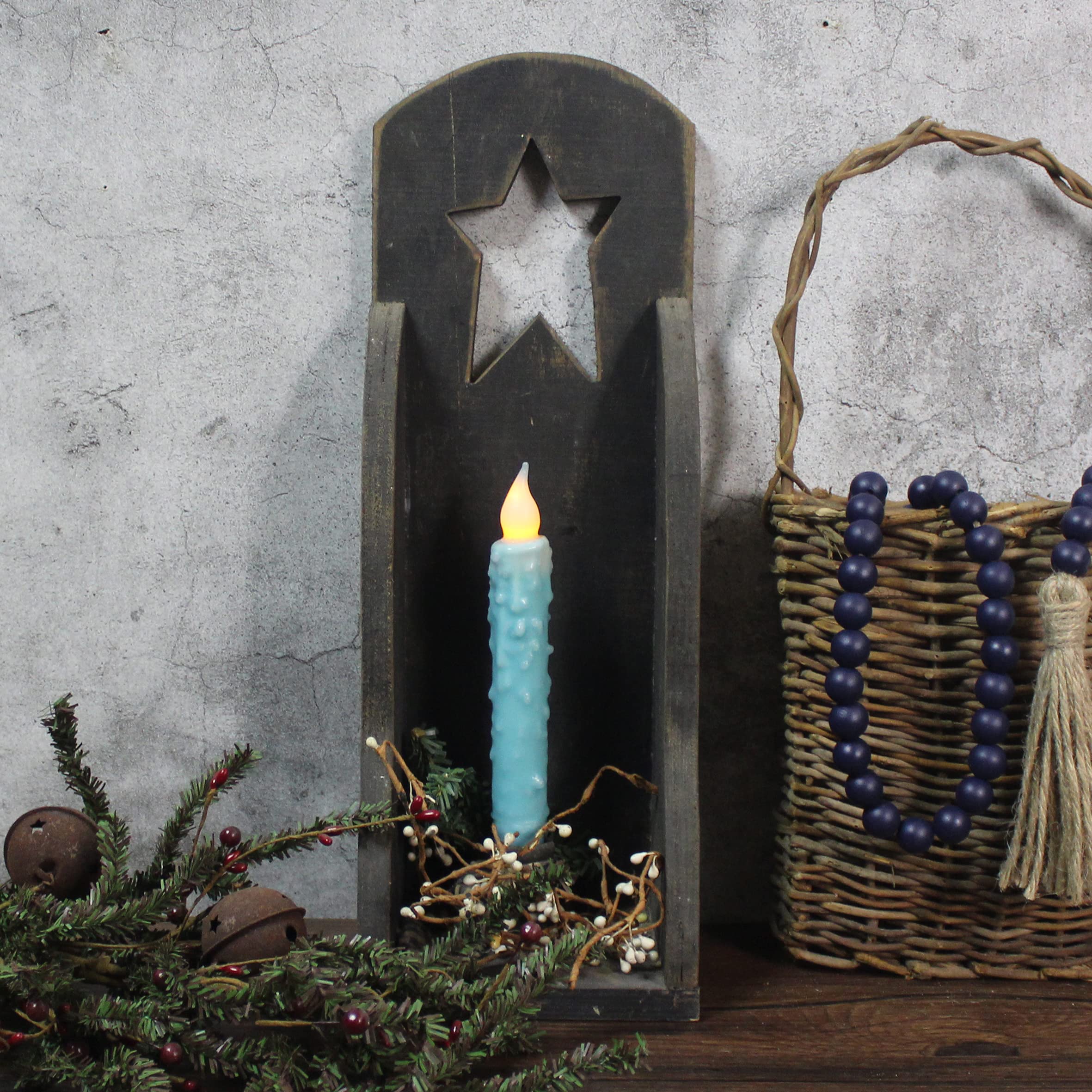 CVHOMEDECO. Velas cónicas LED de cera real sumergidas a mano, funciona con pilas, decoración rústica primitiva sin llama, 6-3/4 pulgadas, verde azulado, 3 unidades en un paquete