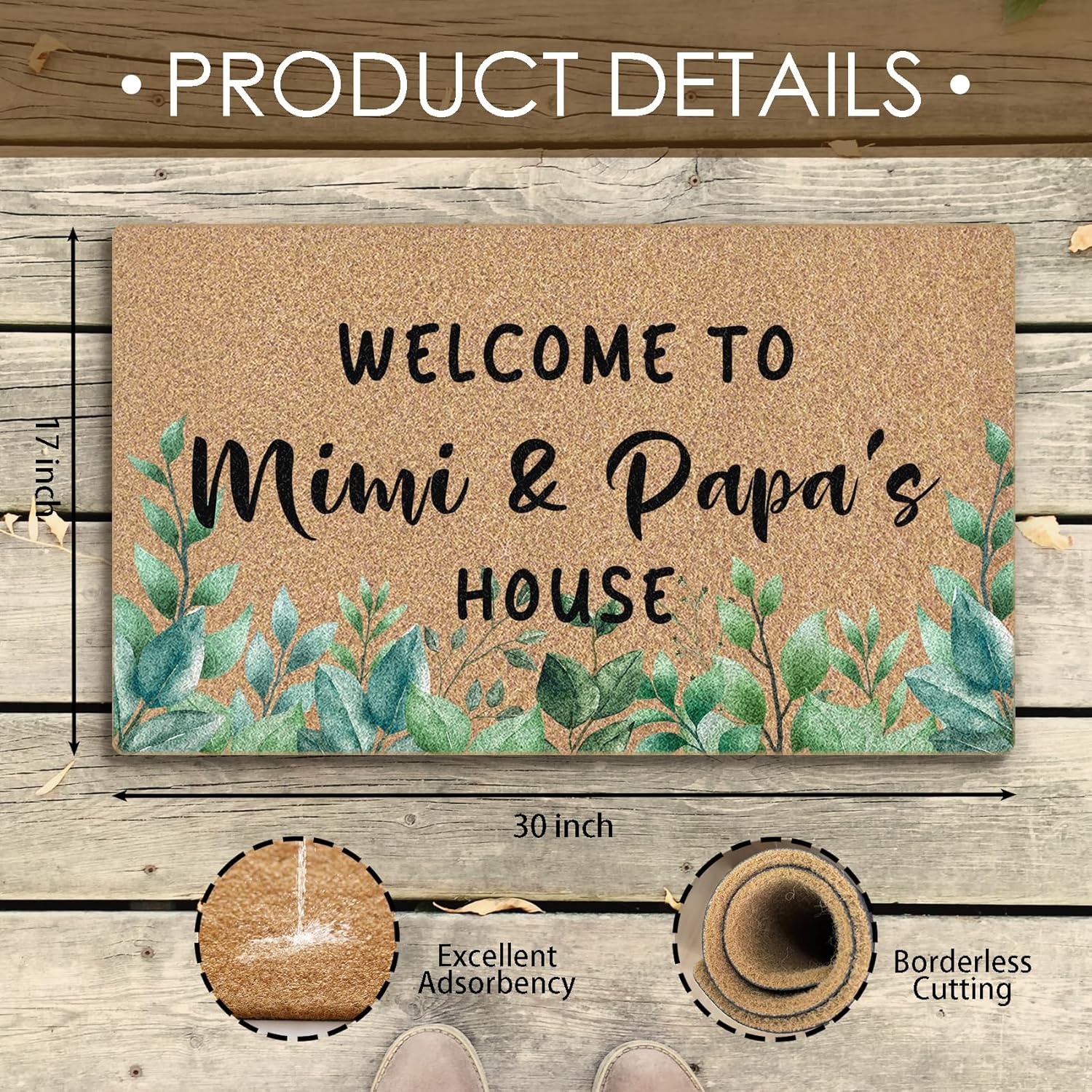 Funny Mimi and Papa Coir Doormat Door Welcome Mat for Home Entrance Front Door, Welcome to Mimi and Papa's House Floor Mats for Outdoor Outside Entryway 30x17 Inch