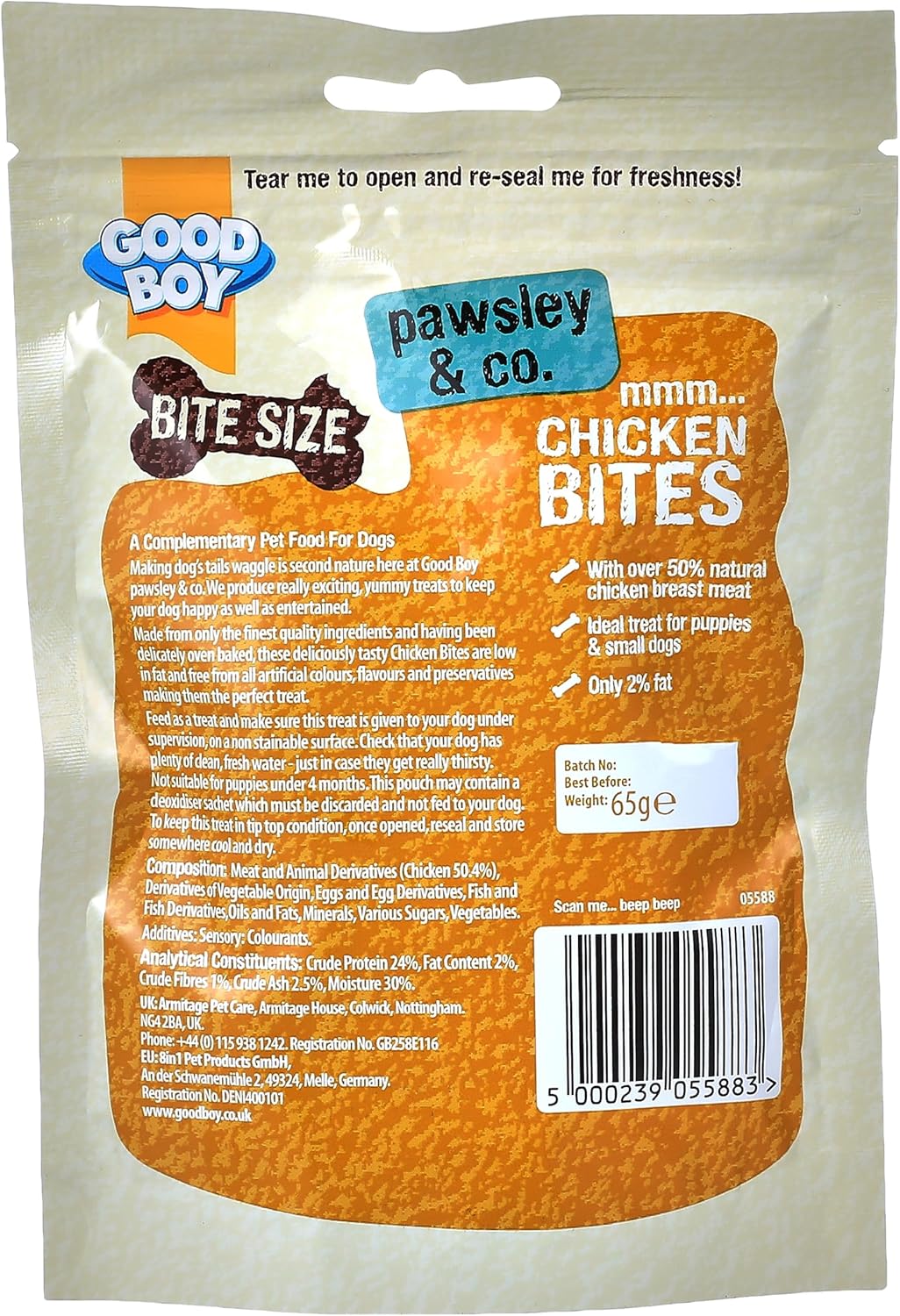 ARM Dog Treats Chicken Bites 65g Healthy Meat Good Boy Pawsley