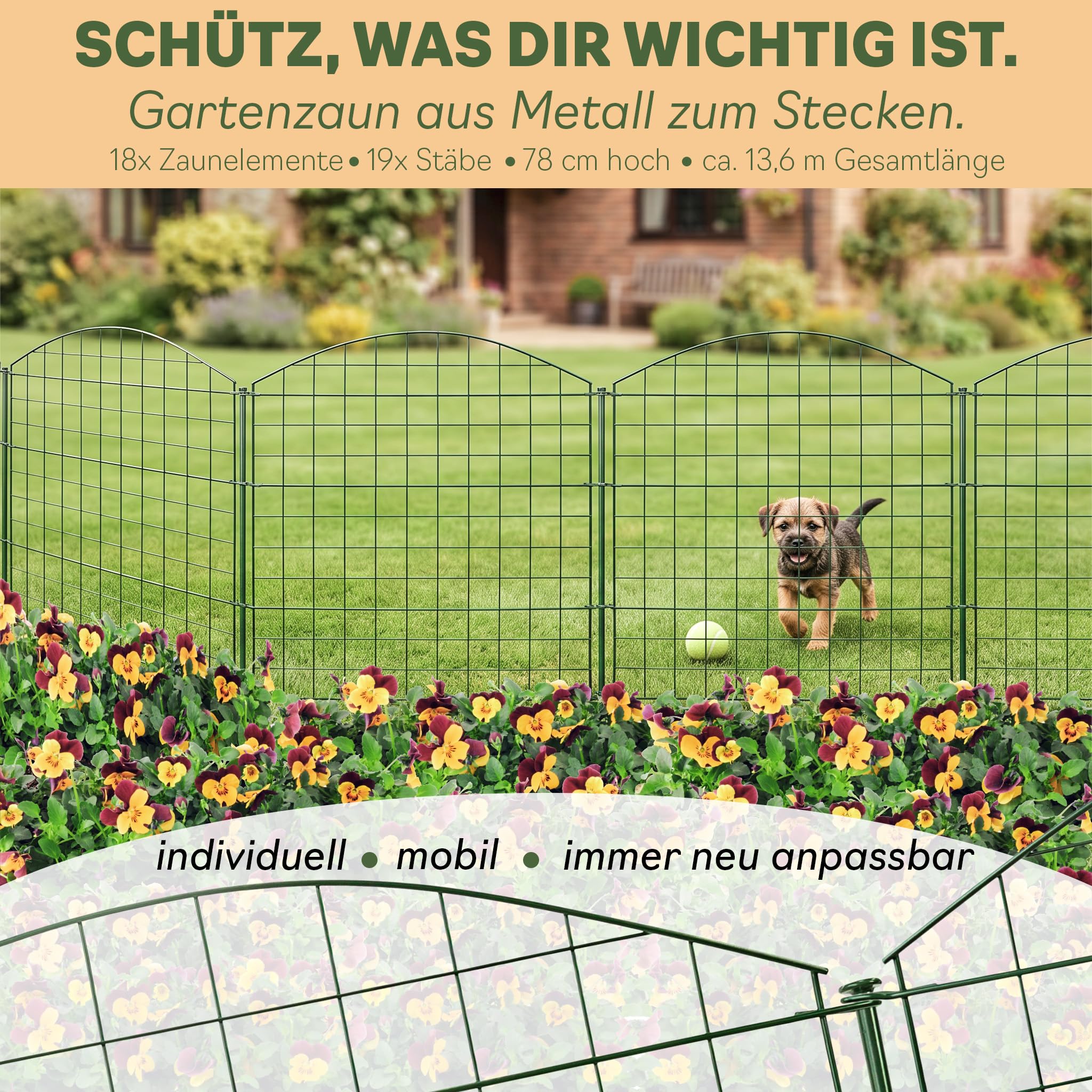 Valla de jardín enchufable Valla de Estanque para Estanque 12 Elementos de Valla Metal para Perros 78 cm Altura Verde