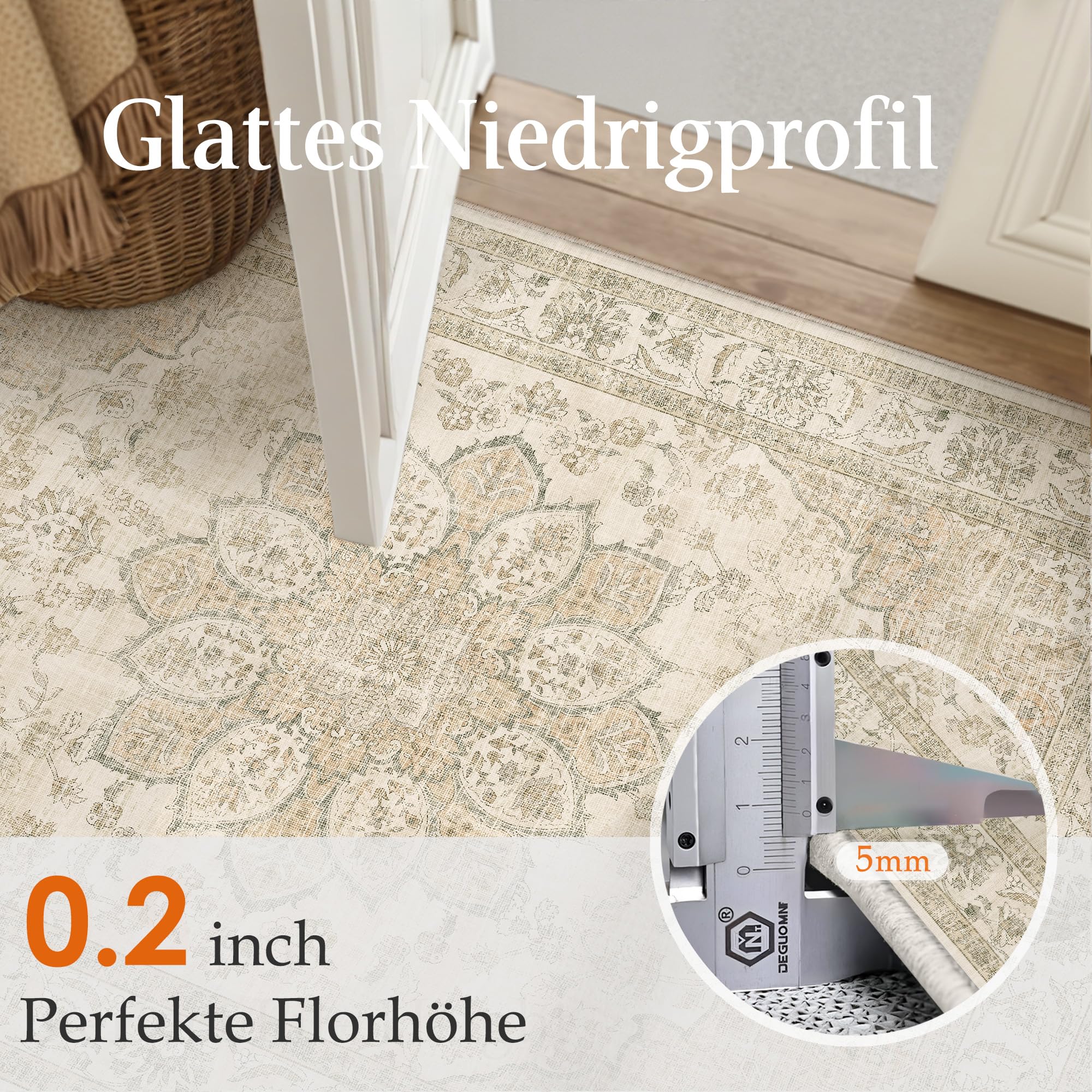 PureCozy Beige Teppich Wohnzimmer 160x230cm Vintage Wohnzimmerteppich Waschbarer rutschfest Weich Groß Carpet Teppiche Schlafzimmer Esszimmer Büro Kurzflor Tepich Rug | Rutschfest, Vintage, groß, Teppich, Schlafzimmer, Bettfuß, Wohnzimmer, Esszimmer, Tepp