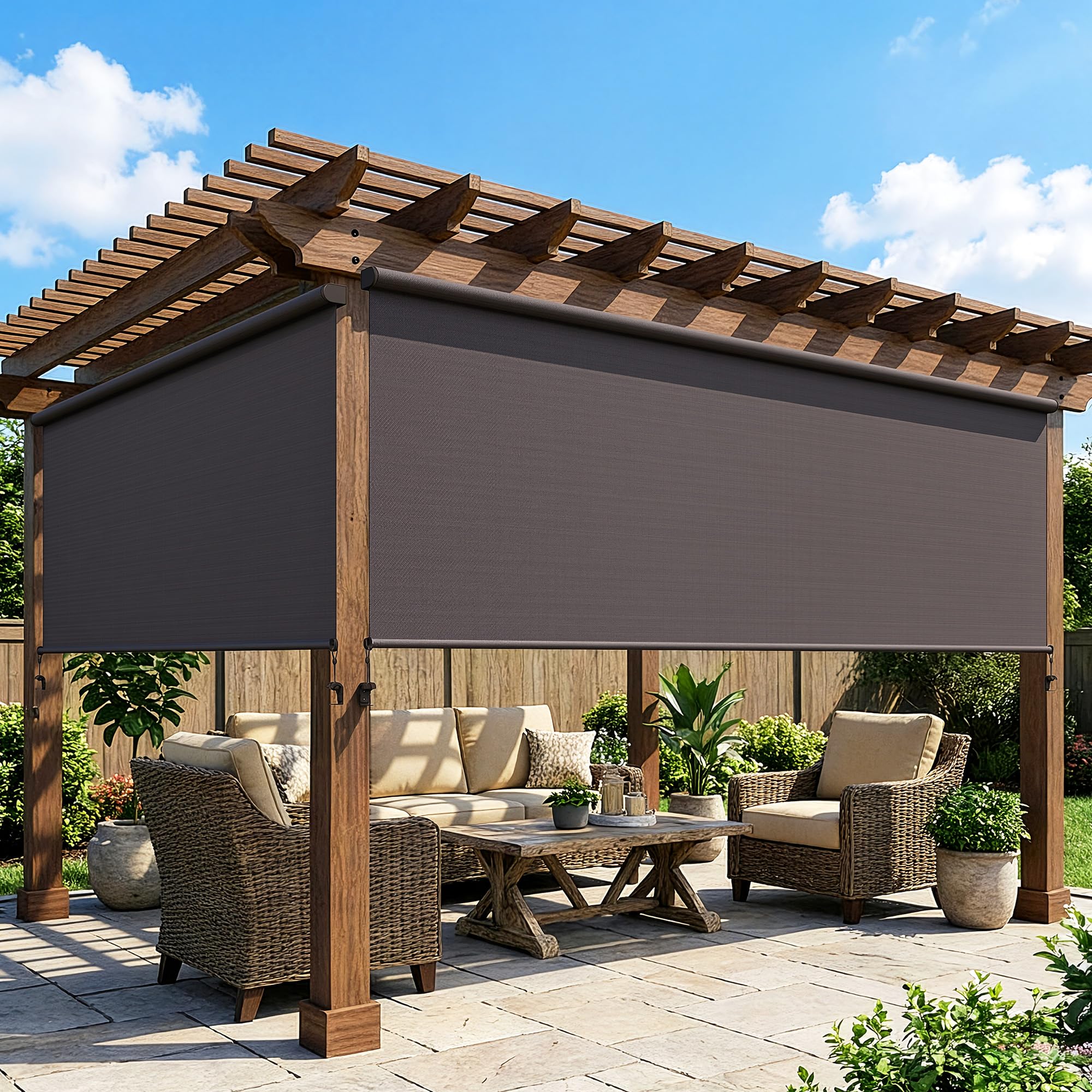 6' W x 6' H Integrated Outdoor Roller Shade for Sun &amp; Privacy Protection