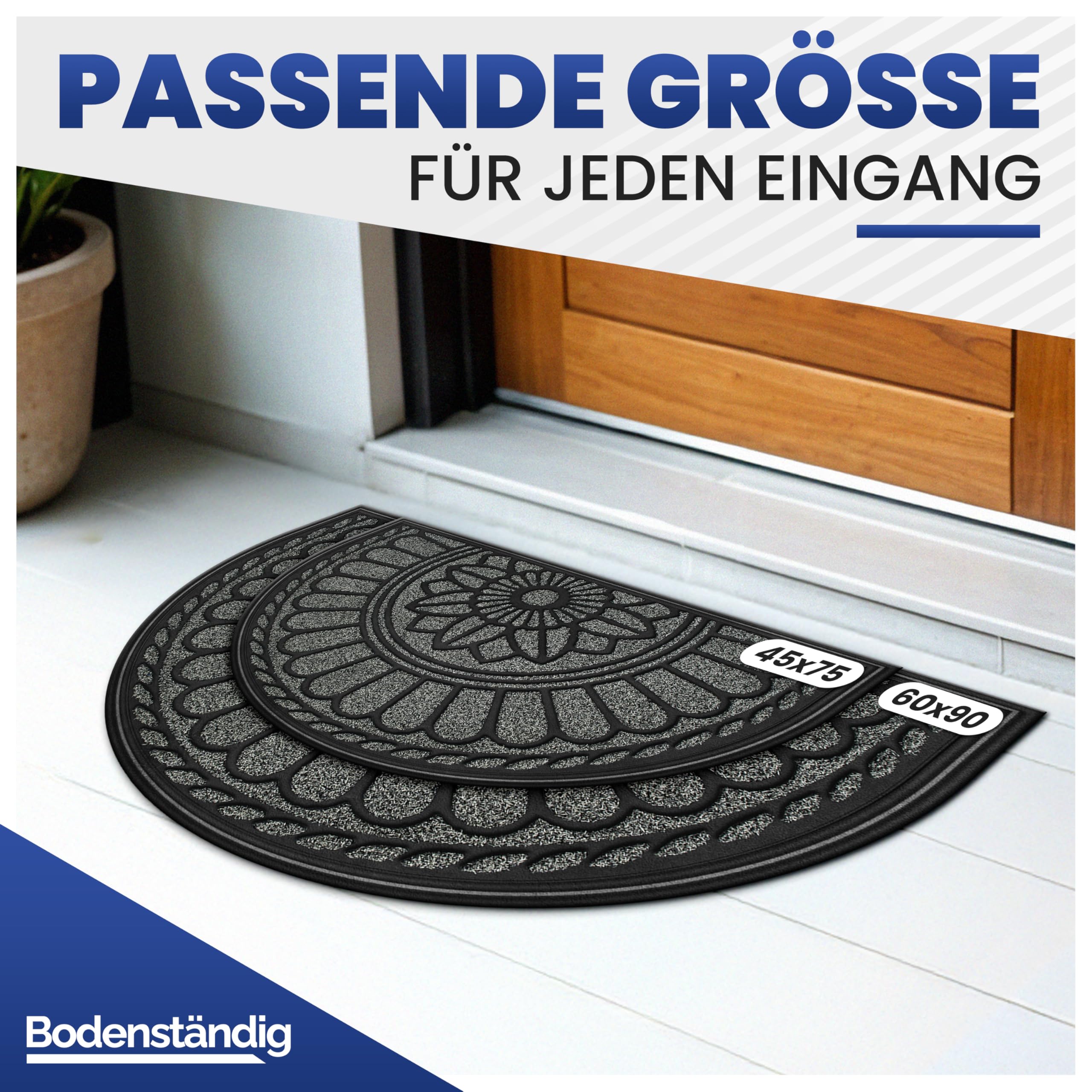 Mibao Fußmatte 60 x 90 cm, rutschfeste Eingangsmatte, strapazierfähige Fußmatte, Schmutzfangmatte mit Gummibeschichtung für den Außenbereich, Grau