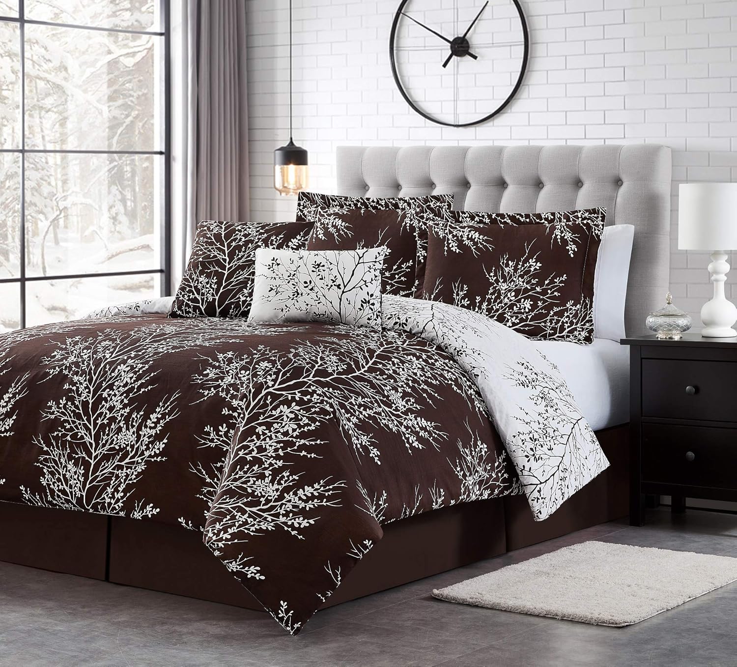Spirit Linen 6pcs Queen Comforter Set - Cozy Deep Sleep Microfiber Bedding Comforter Sets with Foliage Designed - Queen Size Comforter Sets with Pillow Shams (Chocolate, Queen) 6pc Queen Chocolate