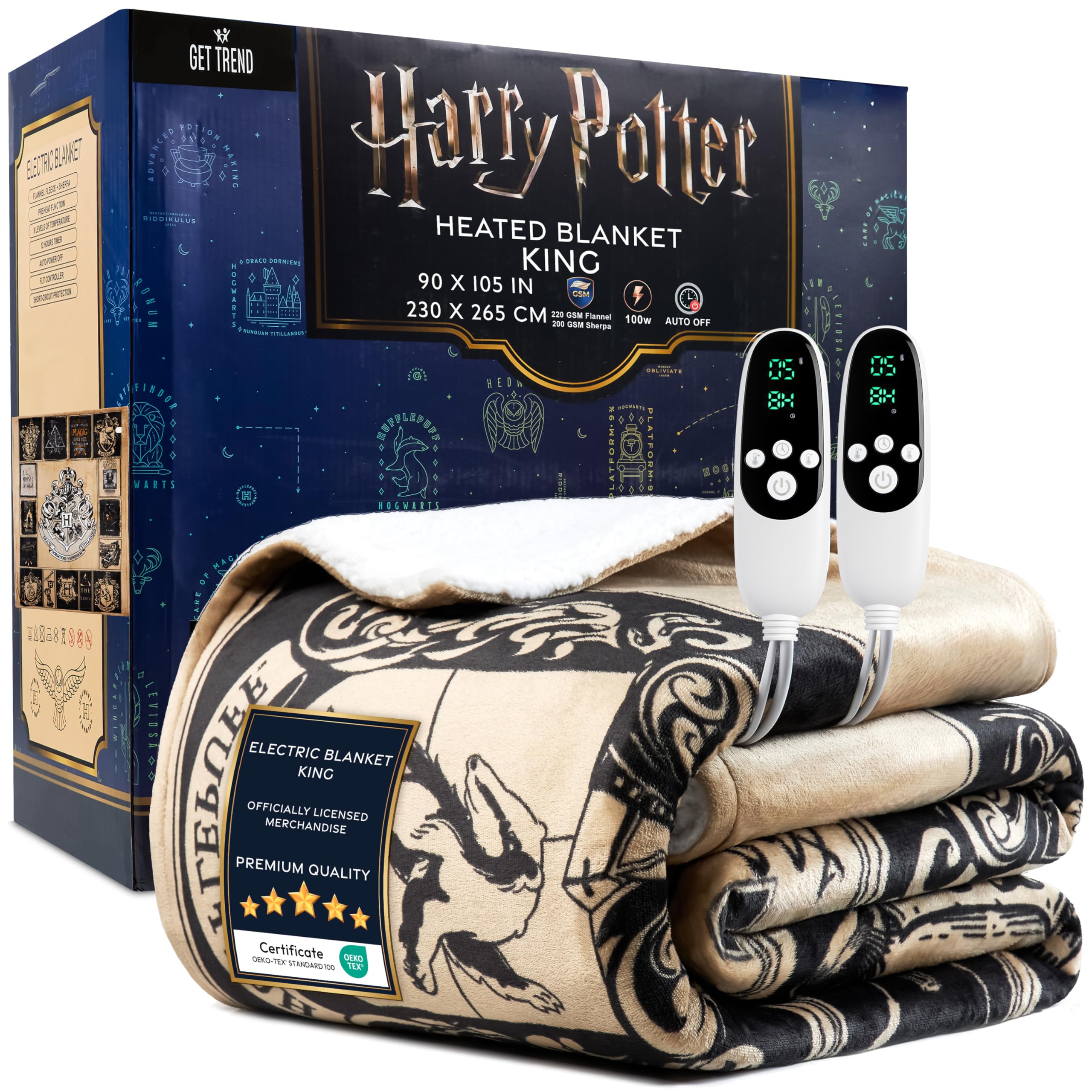Get Trend Multi Harry Potter Harry Potter Electric Blanket 230X265cm, King Size Soft & Luxurious Sherpa Fleece Heated Blanket, 9 Heat Settings & 12-Hour Auto-Off Timer (, King Uk)