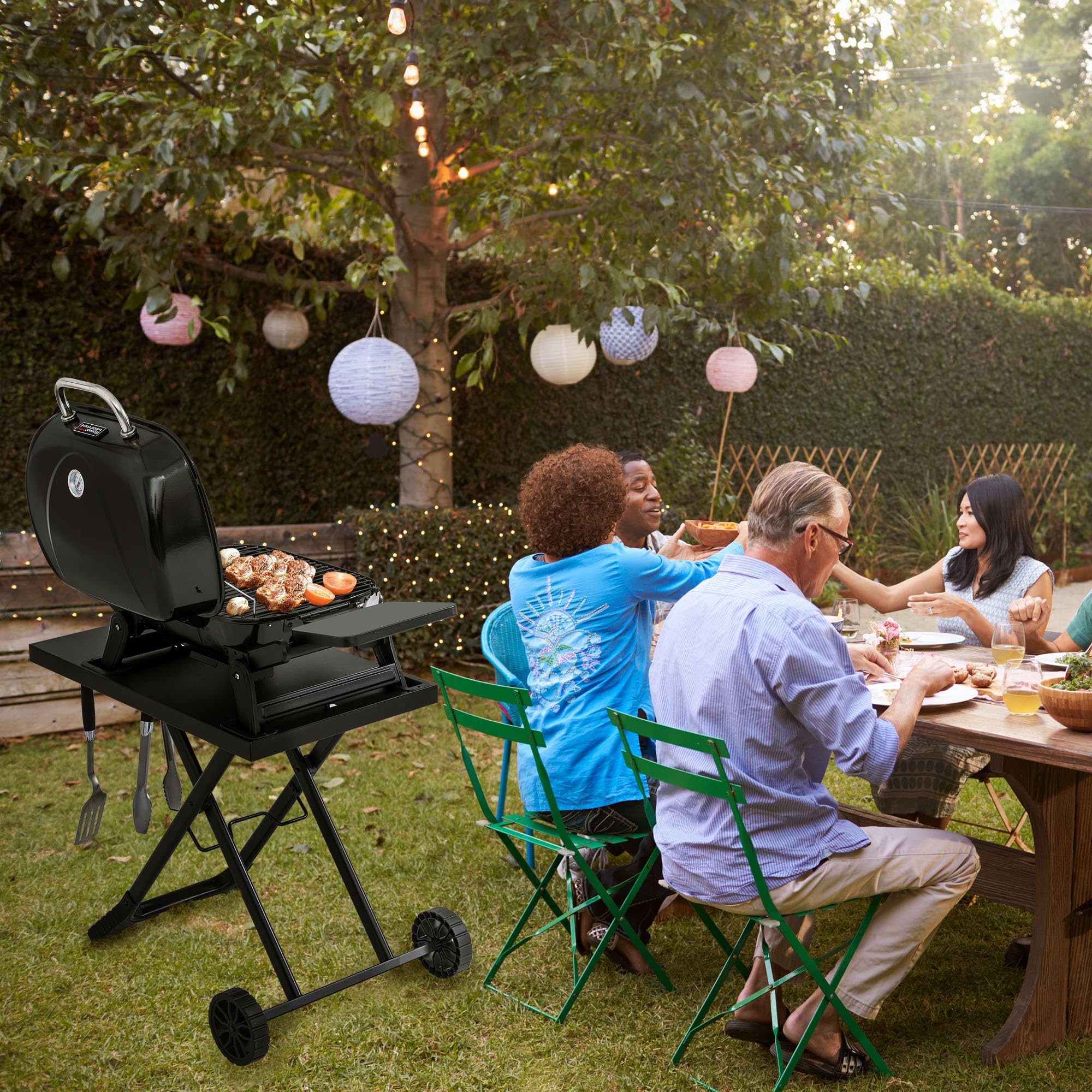 Royal Gourmet Mesa de barbacoa plegable para barbacoa de gas, soporte para barbacoa de mesa, carrito plegable con ganchos, mesa plegable para barbacoa de gas, GT2005-G negro