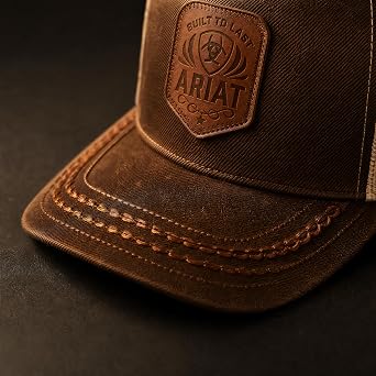 ARIAT Men's Faux Leather Embossed Patch Cap Brown
