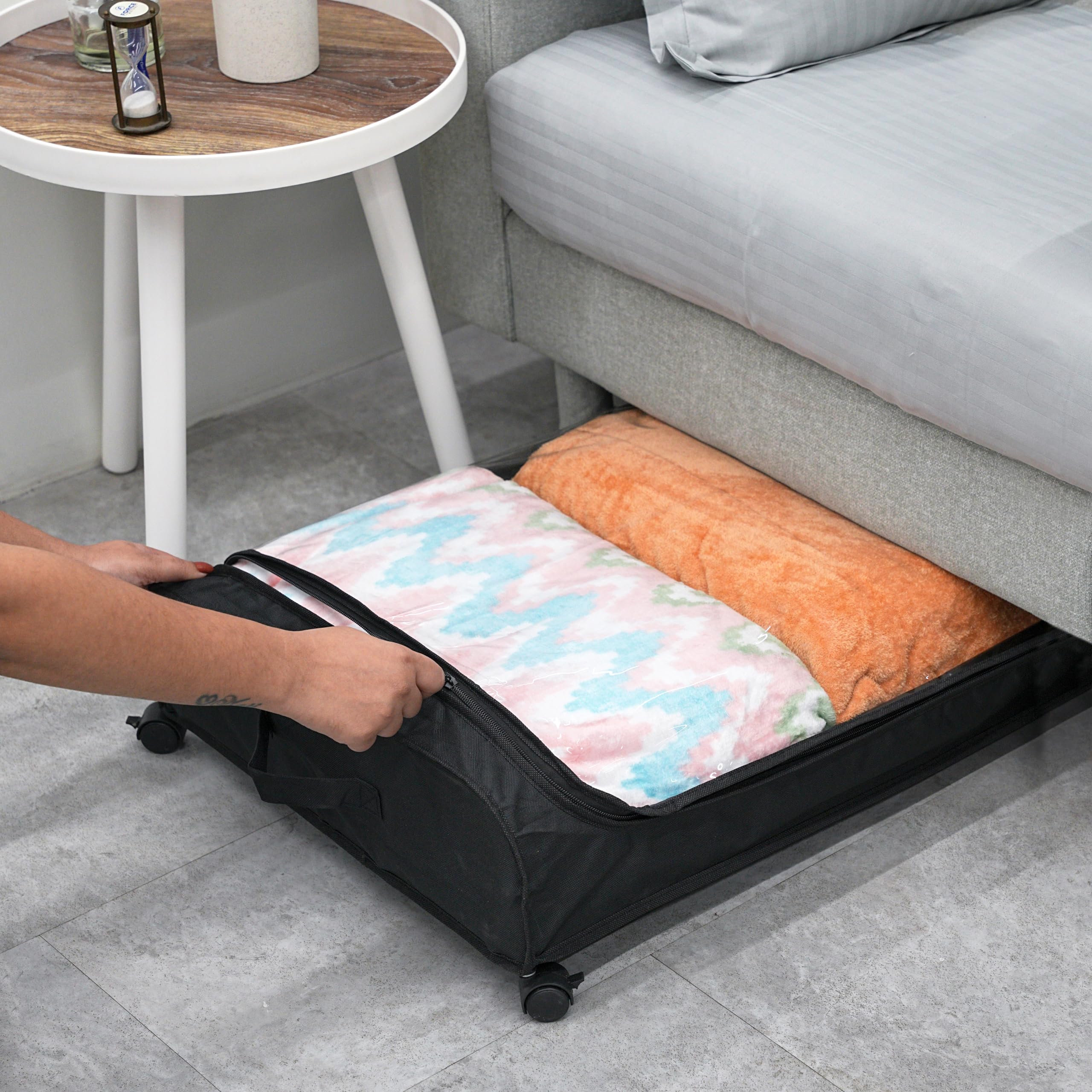 Nayasa Under Bed Storage Box | Storage Organizer | Ideal For Small Space Clothes Storage | Clothes, Shoes, Toys, Books With Clear Cover | Lockable Wheels | Black-image-9