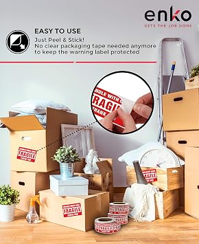 enko 1 Roll 3 x 5 in Large Fragile Stickers for Moving and Shipping