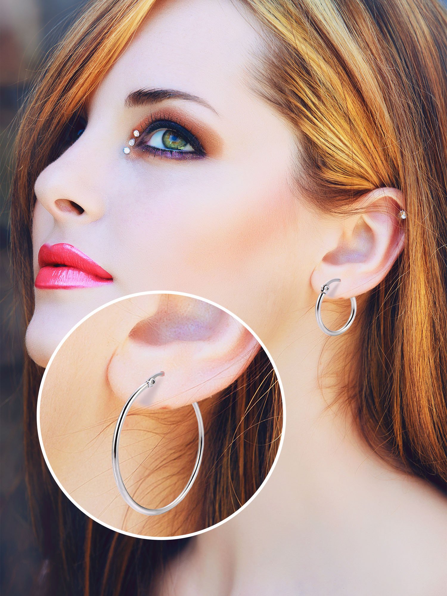 Lot de 6 paires de boucles d'oreilles anneaux en acier inoxydable