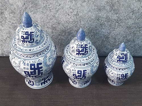 Miniatura 5 de Handmade Ceramic Ginger Jar Set, Chinoiserie Jar Set, 3 pcs, 21, 26, 31 cm Height