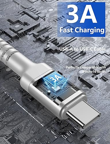 Miniatura 53 de Cable USBC de 10 pies, paquete de 2 cables largos USBC de carga rápida, cable trenzado de nailon USB C a USB C cargador de iPhone compatible con