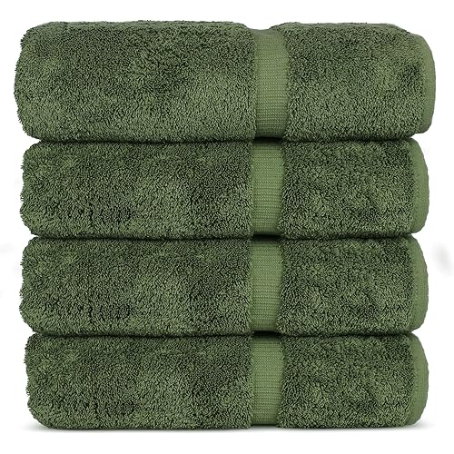 Chakir Turkish Linens 100% Cotton Premium Turkish Towels for Bathroom | 27'' x 54'' (4-Piece Bath Towels - Moss)