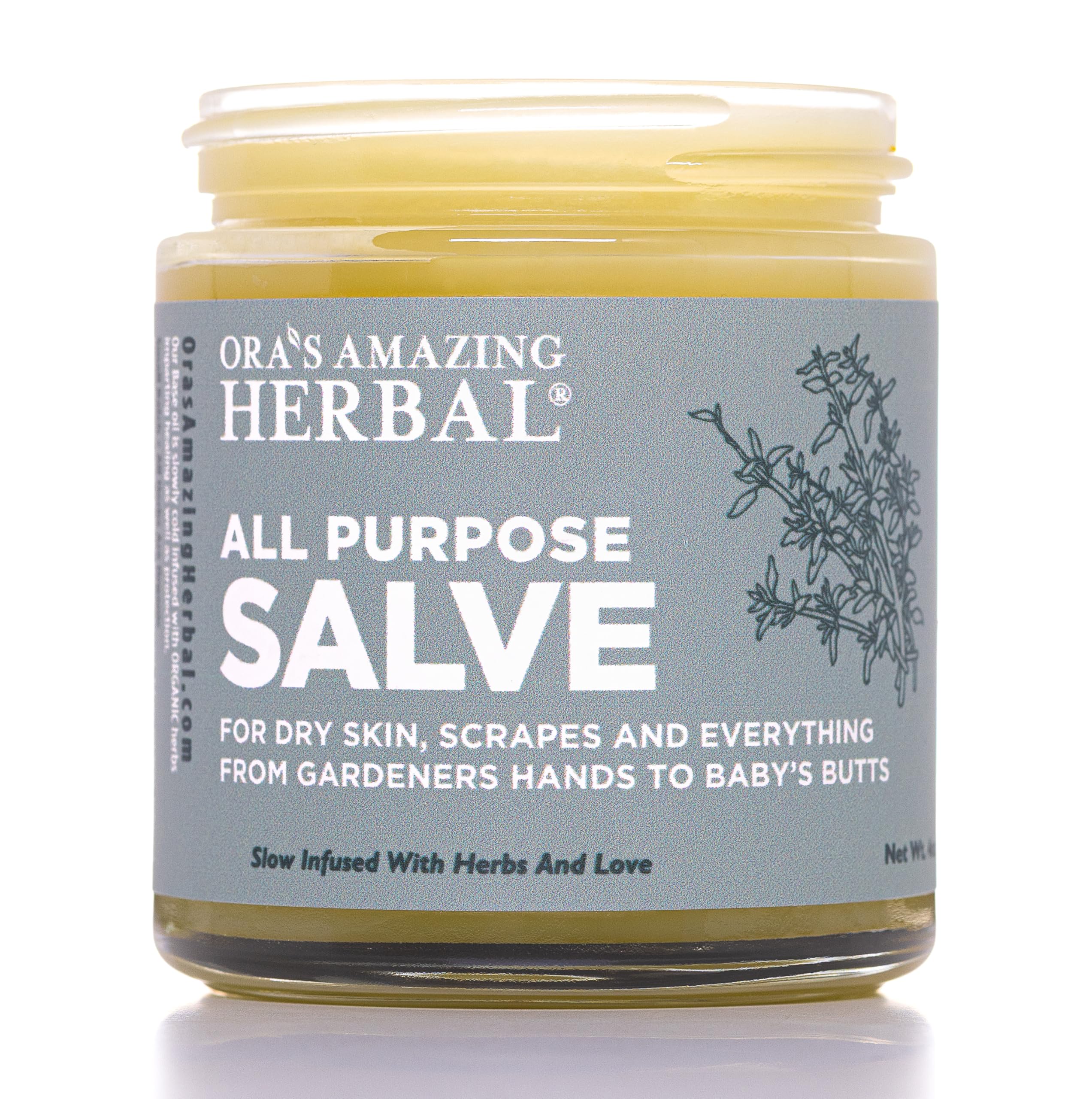 Ora's Amazing Herbal All Purpose Salve, Herbal Healing Skin Balm with Tea Tree, Natural Cream for Dry Cracked Hands, Comfrey Calendula Plantain Thyme Beeswax, Soothing Itch Relief, 4 oz