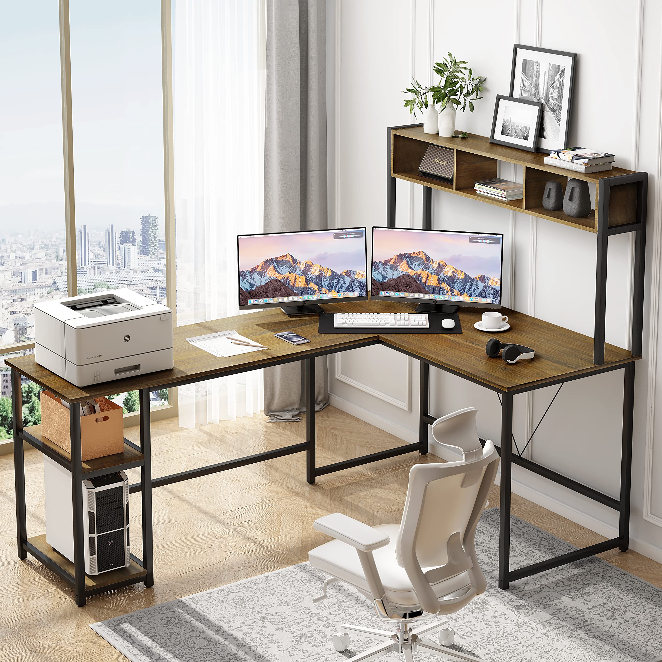 Sedeta 70 Inch Reversible LShaped Desk with Storage Shelves